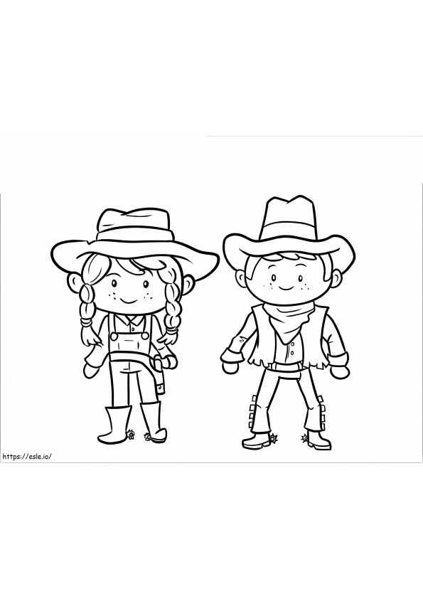 Twee Glimlachende Cowboy kleurplaat