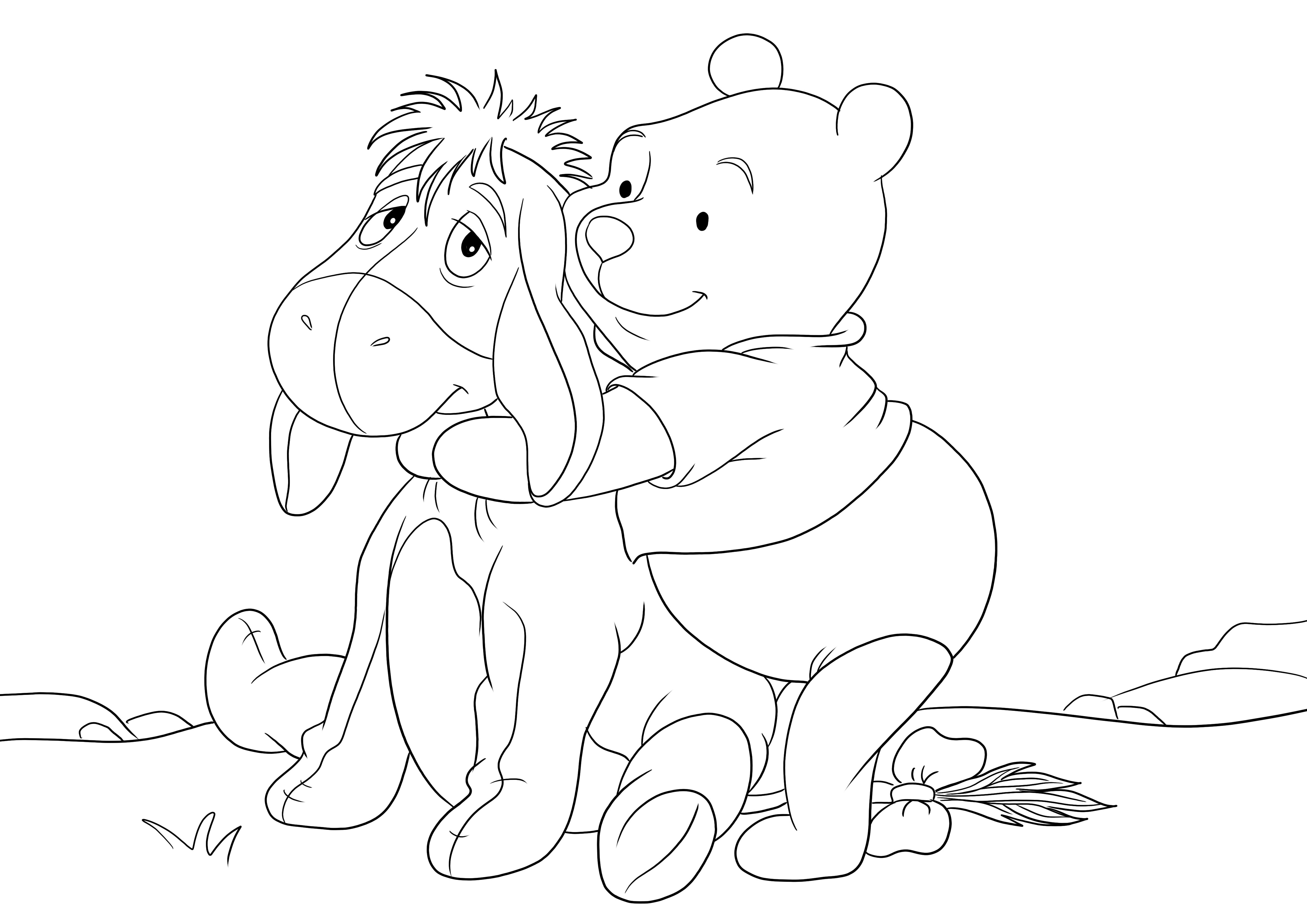 Eeyore y su amigo Winnie Pooh fácil y gratis para imprimir o descargar y colorear