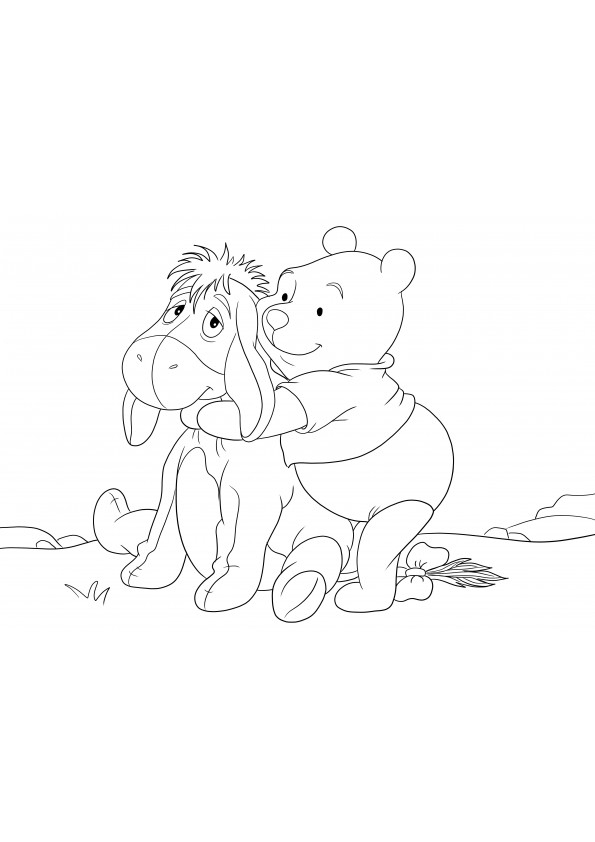 Iejoor en zijn vriend Winnie Pooh eenvoudig en gratis te printen of te downloaden en in te kleuren