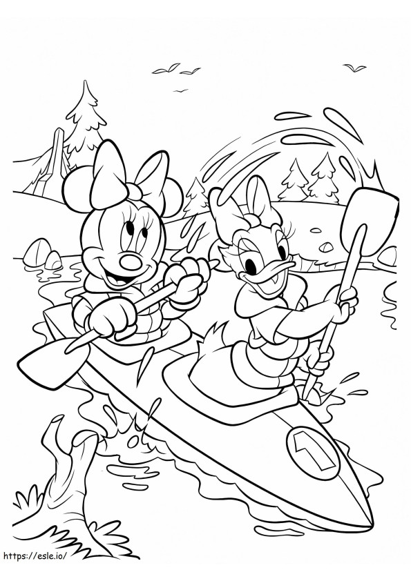 Minnie Mouse y Daisy Duck remando en un bote para colorear