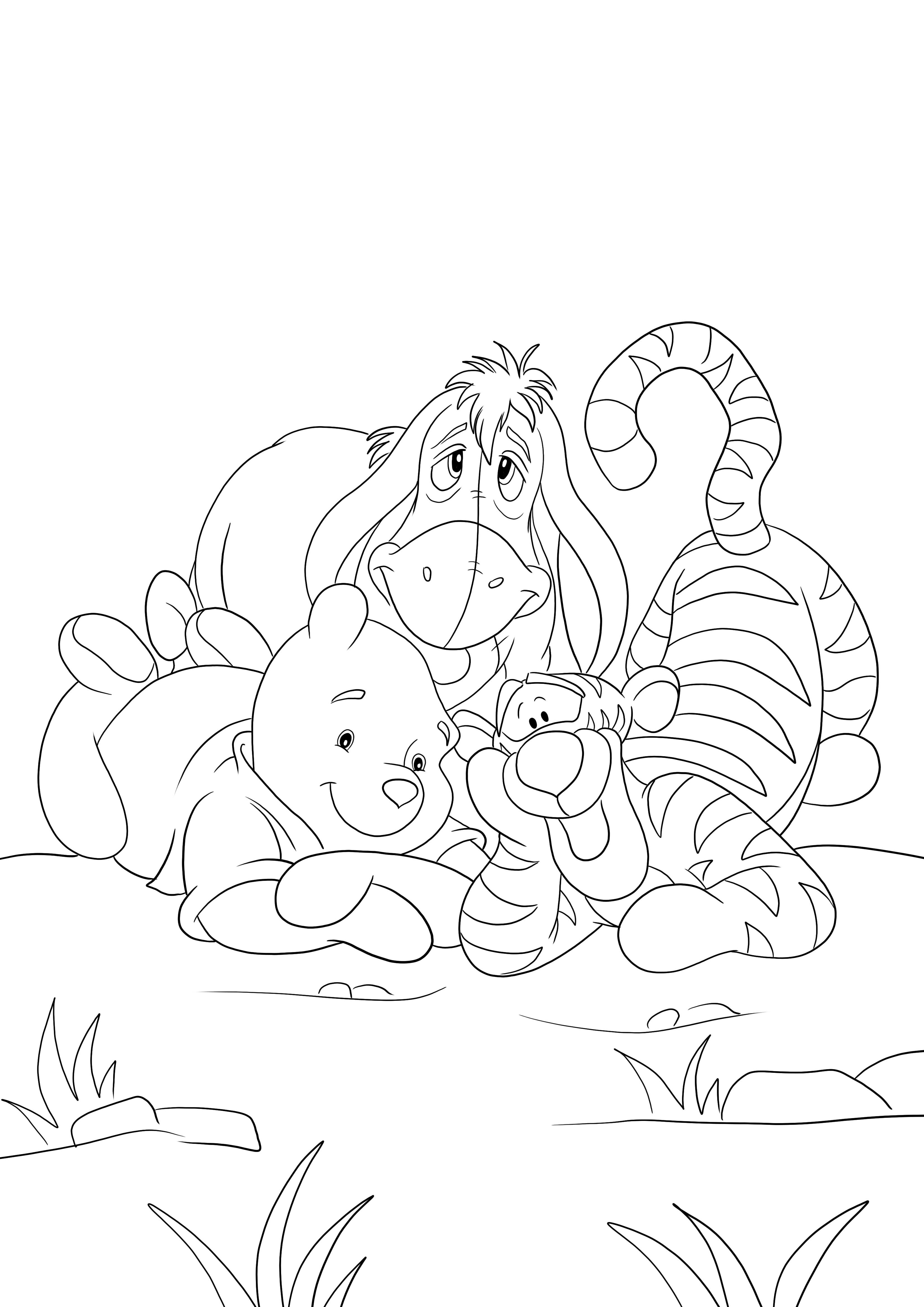 Winnie-Eeyore-Tiger best friends-free to download and easy to color picture.