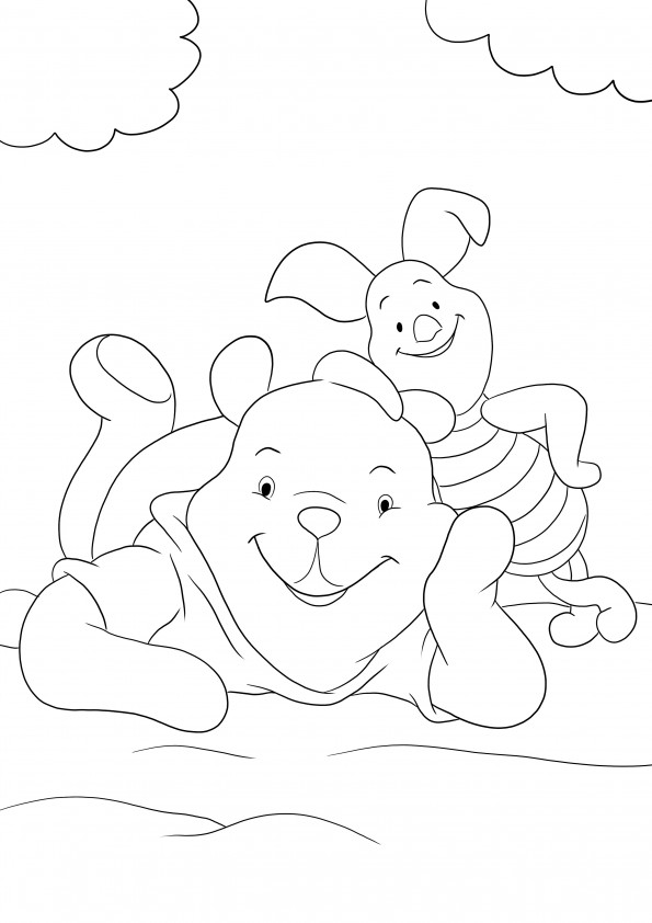 Winnie and his best friend Piglet free coloring and printing image for kids to color