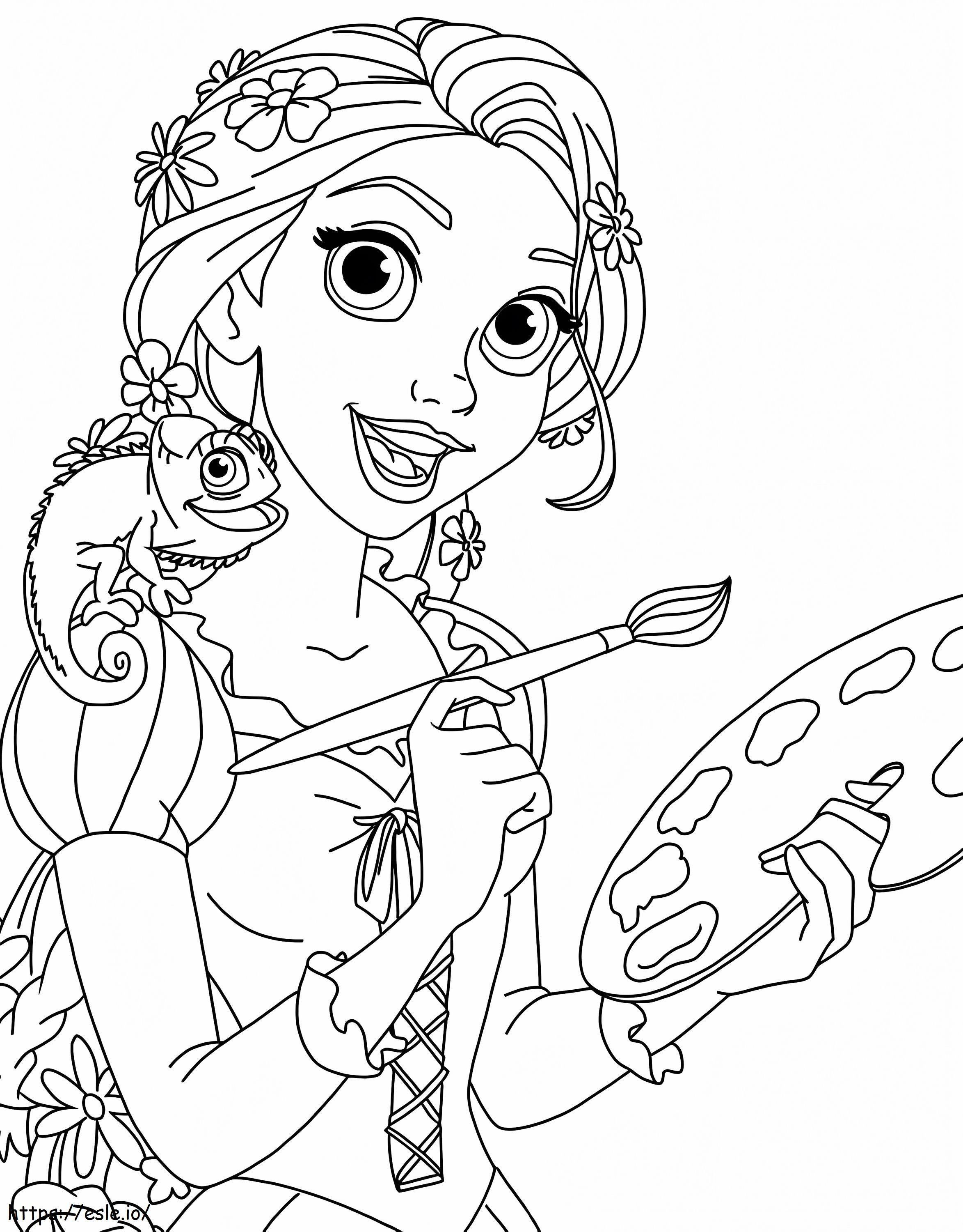 Rapunzel Painting With The Gecko coloring page