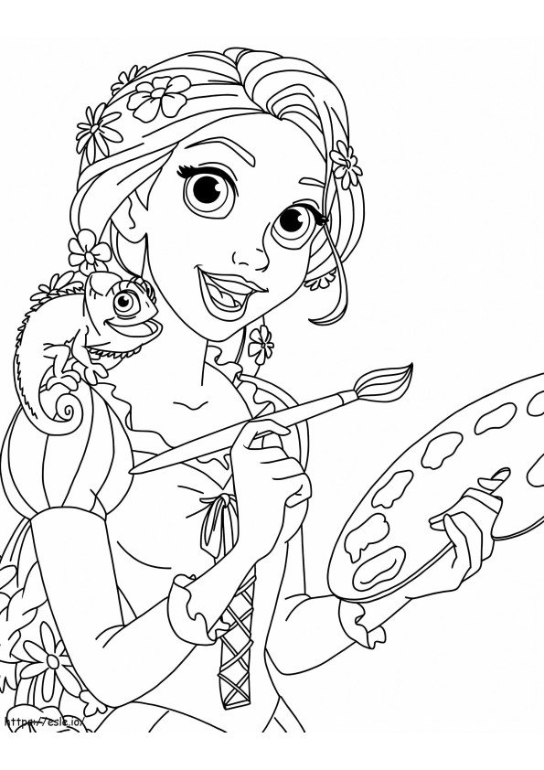 Rapunzel Painting With The Gecko coloring page