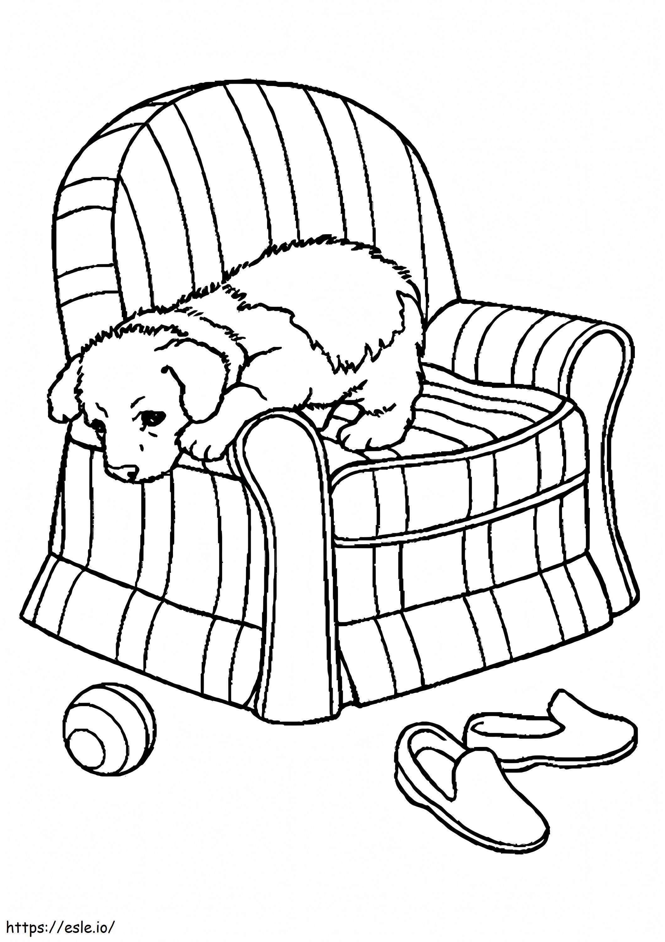 Dog Playing On The Chair coloring page