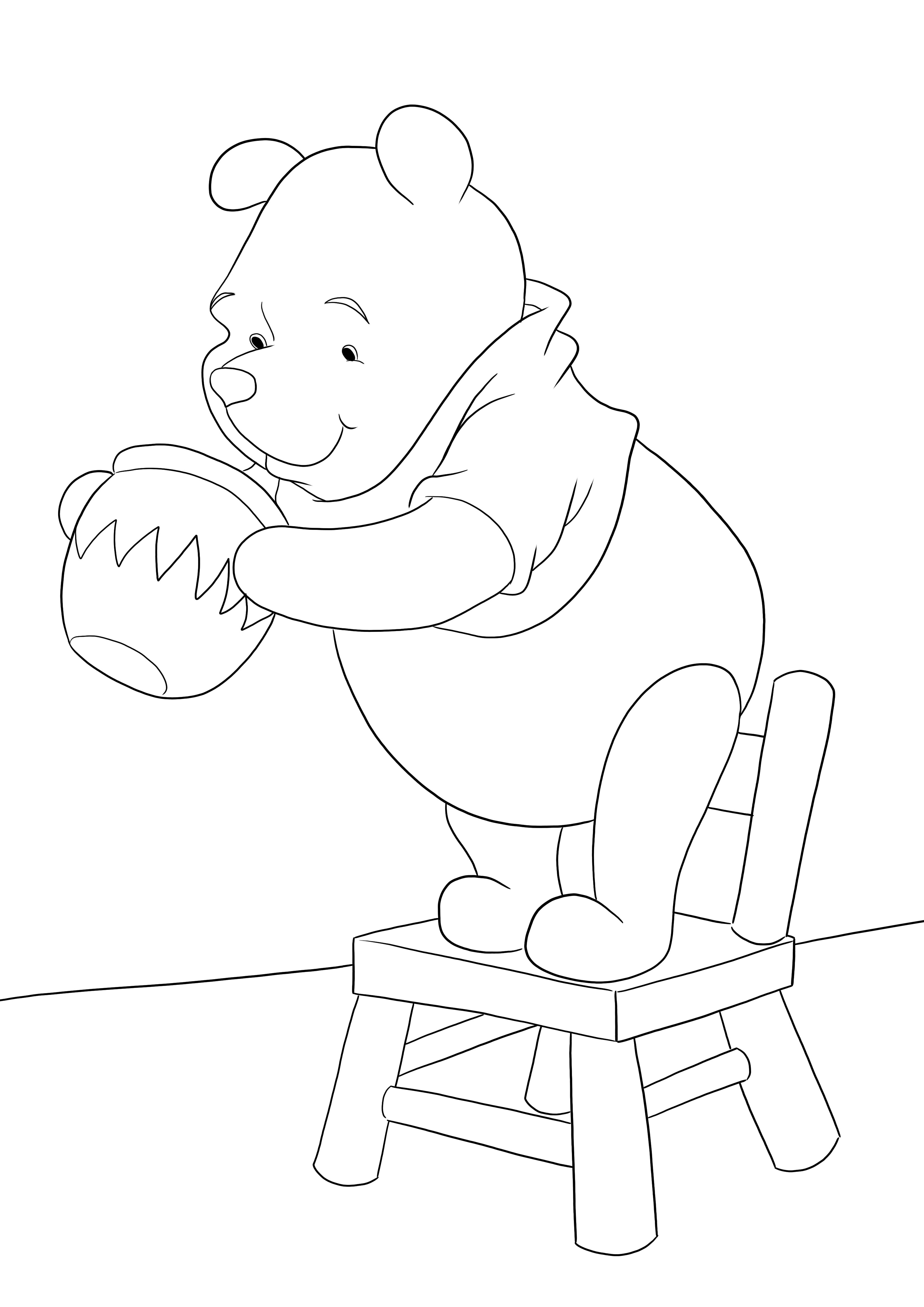 O imagine de colorat cu Winnie caută miere gata de imprimat sau descărcat