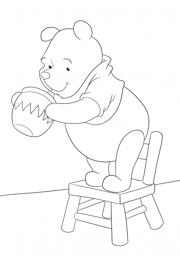 A coloring picture of Winnie looking for honey ready to print or download