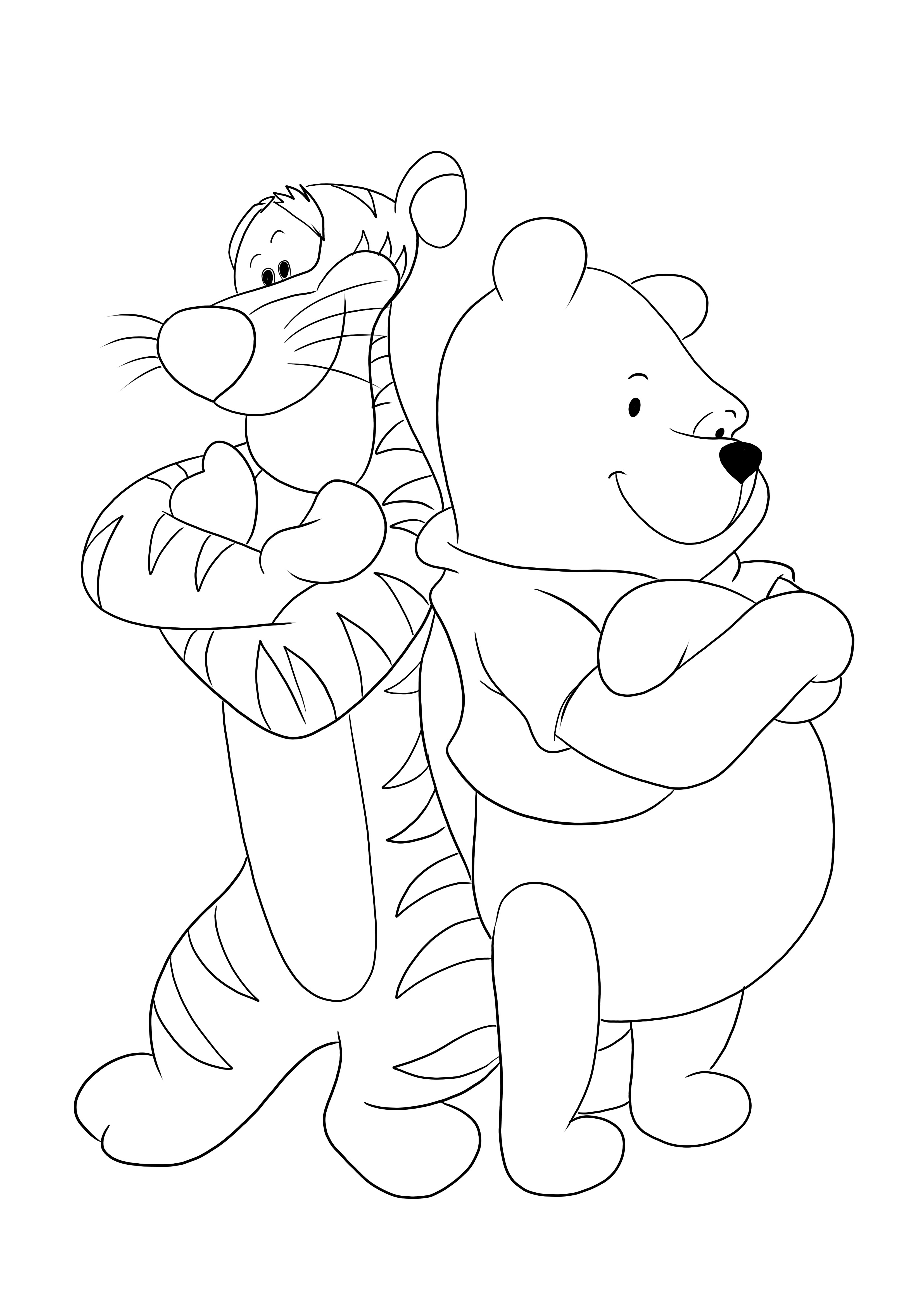 Tijger en Winnie's armen over elkaar - een leuke kleurplaat die kinderen gratis kunnen printen en inkleuren kleurplaat