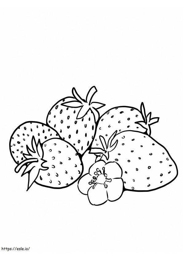 Coloriage Cinq fraises avec fleur à imprimer dessin