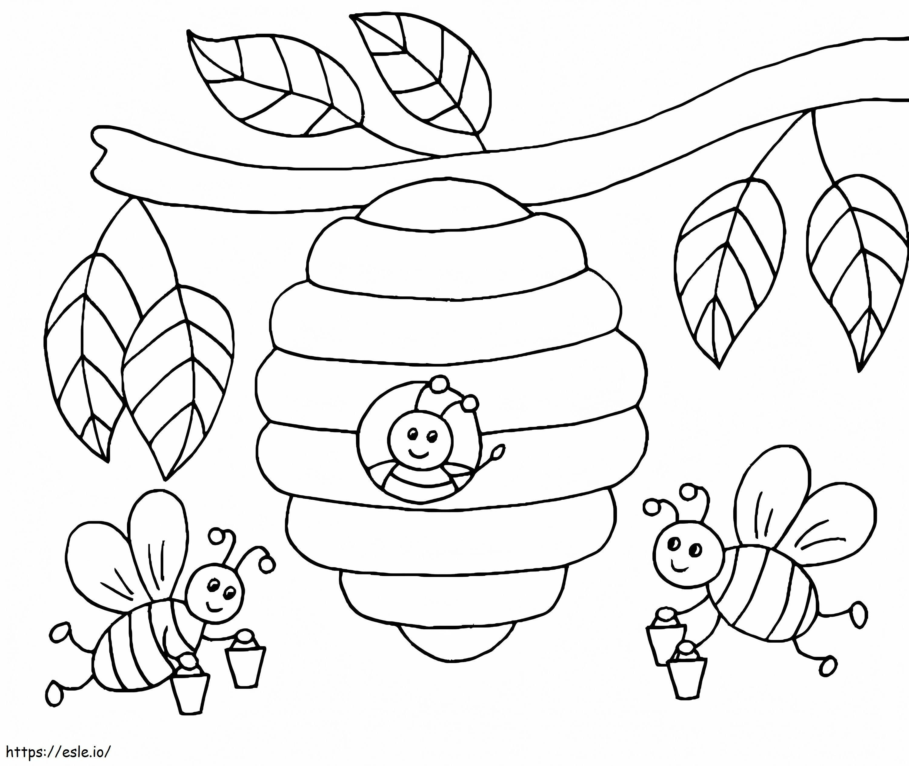 木に巣箱を持つミツバチ ぬりえ - 塗り絵