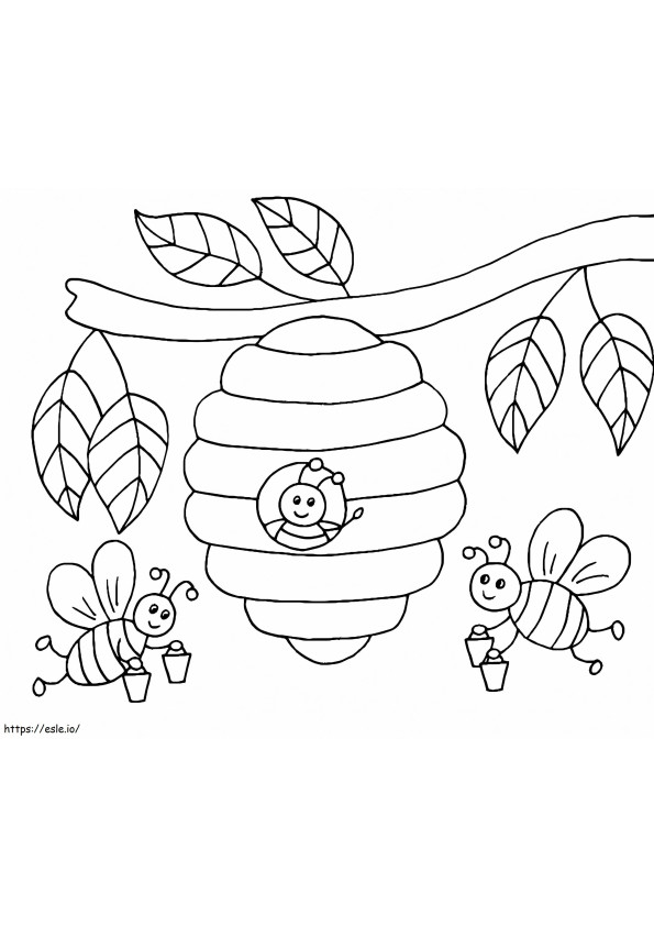 Bees With Hive On Tree coloring page