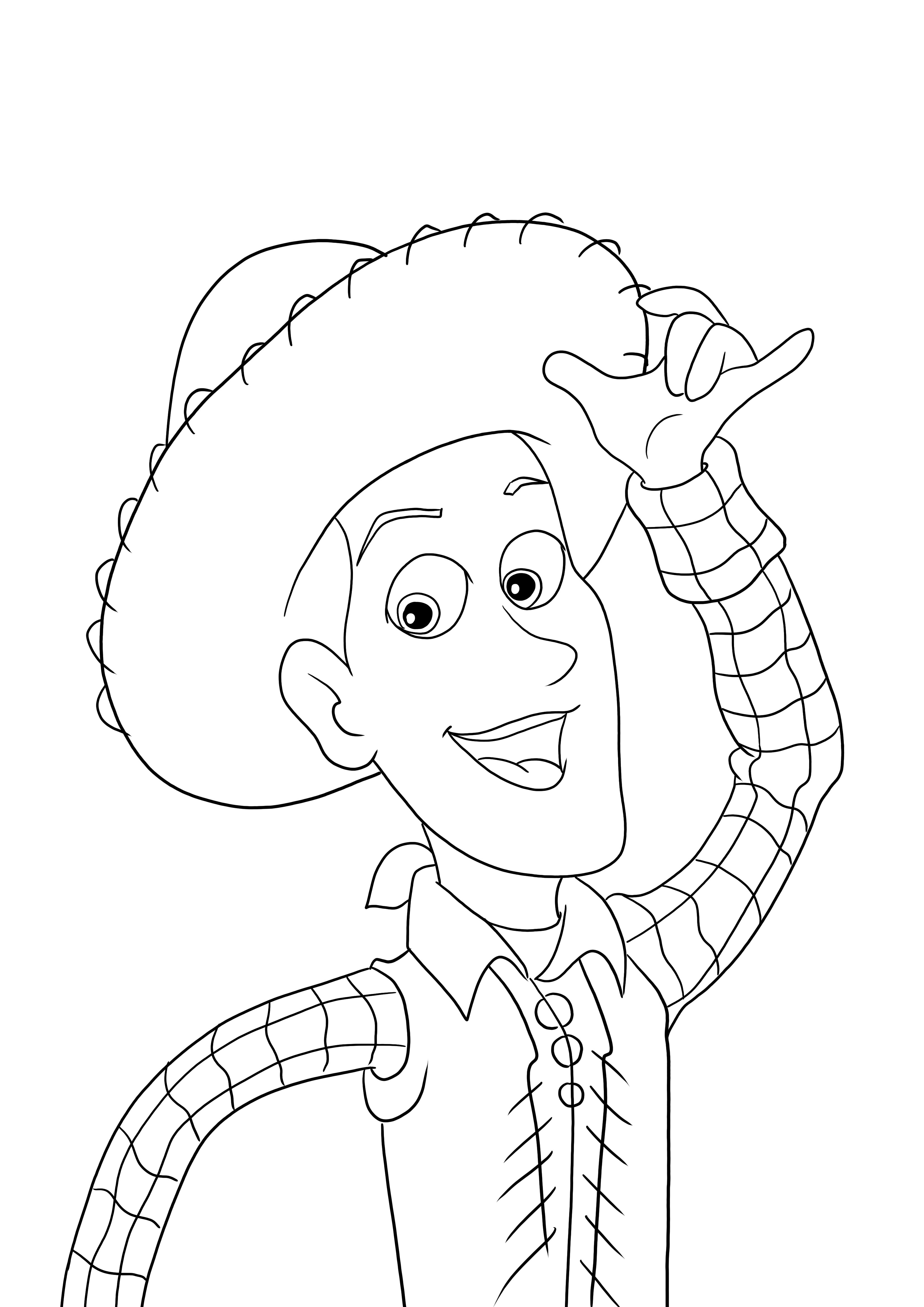 Postać Woody'ego z filmu Toy Story do pobrania lub wydrukowania za darmo i pokoloruj
