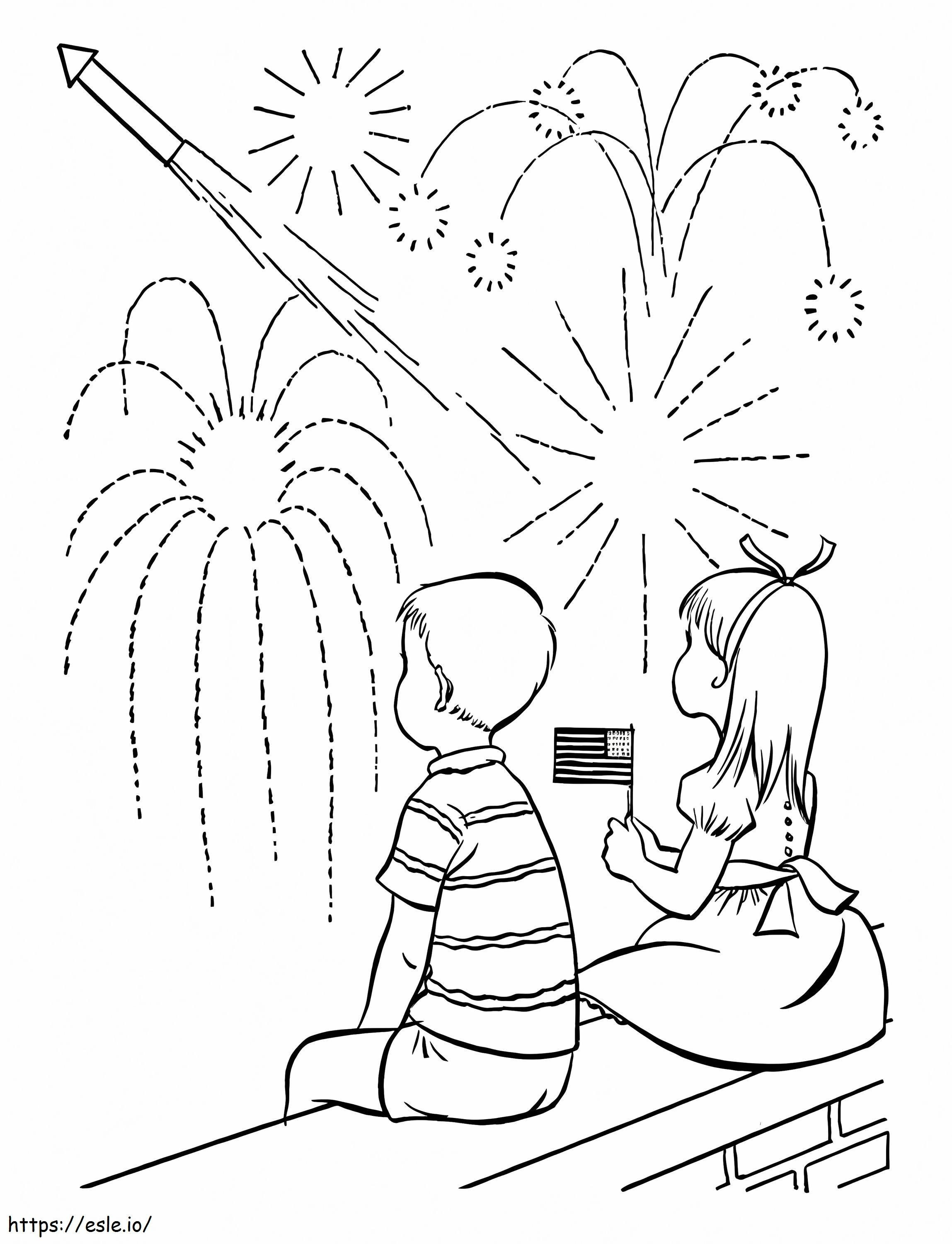 Kid guarda fuochi d'artificio da colorare