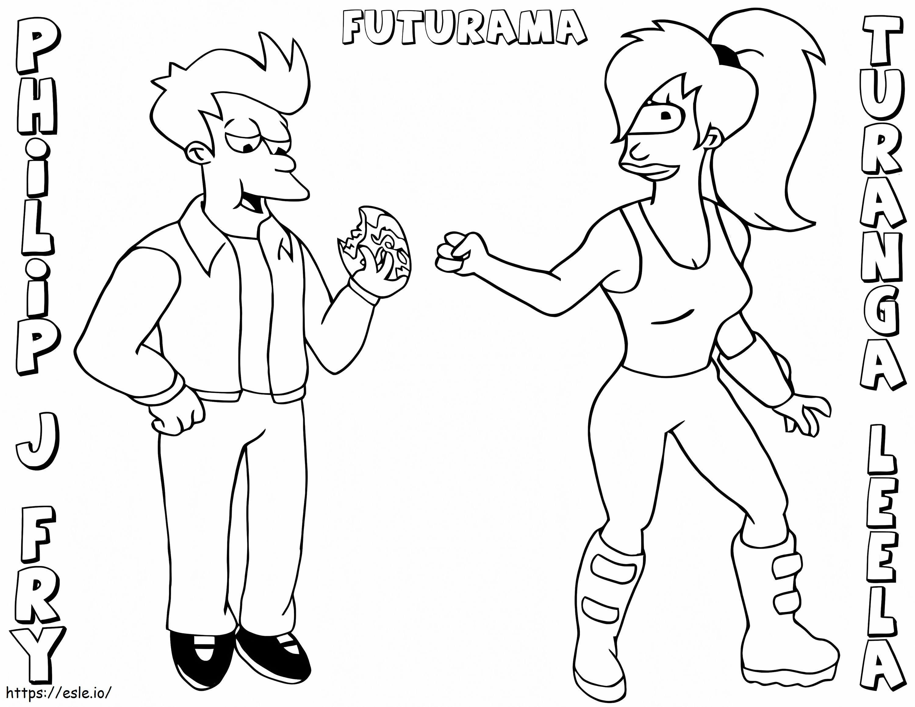Bak en Leela van Futurama kleurplaat kleurplaat