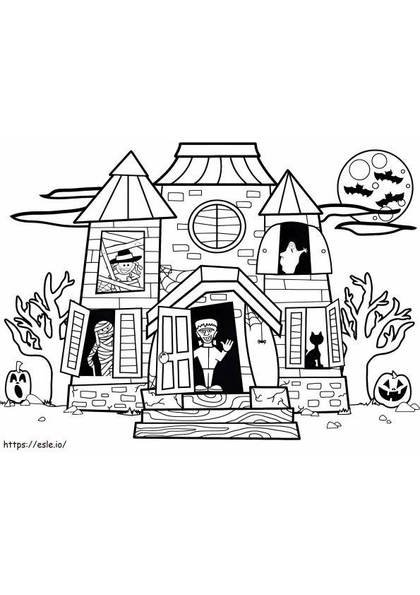 Casa bântuită de Halloween de colorat