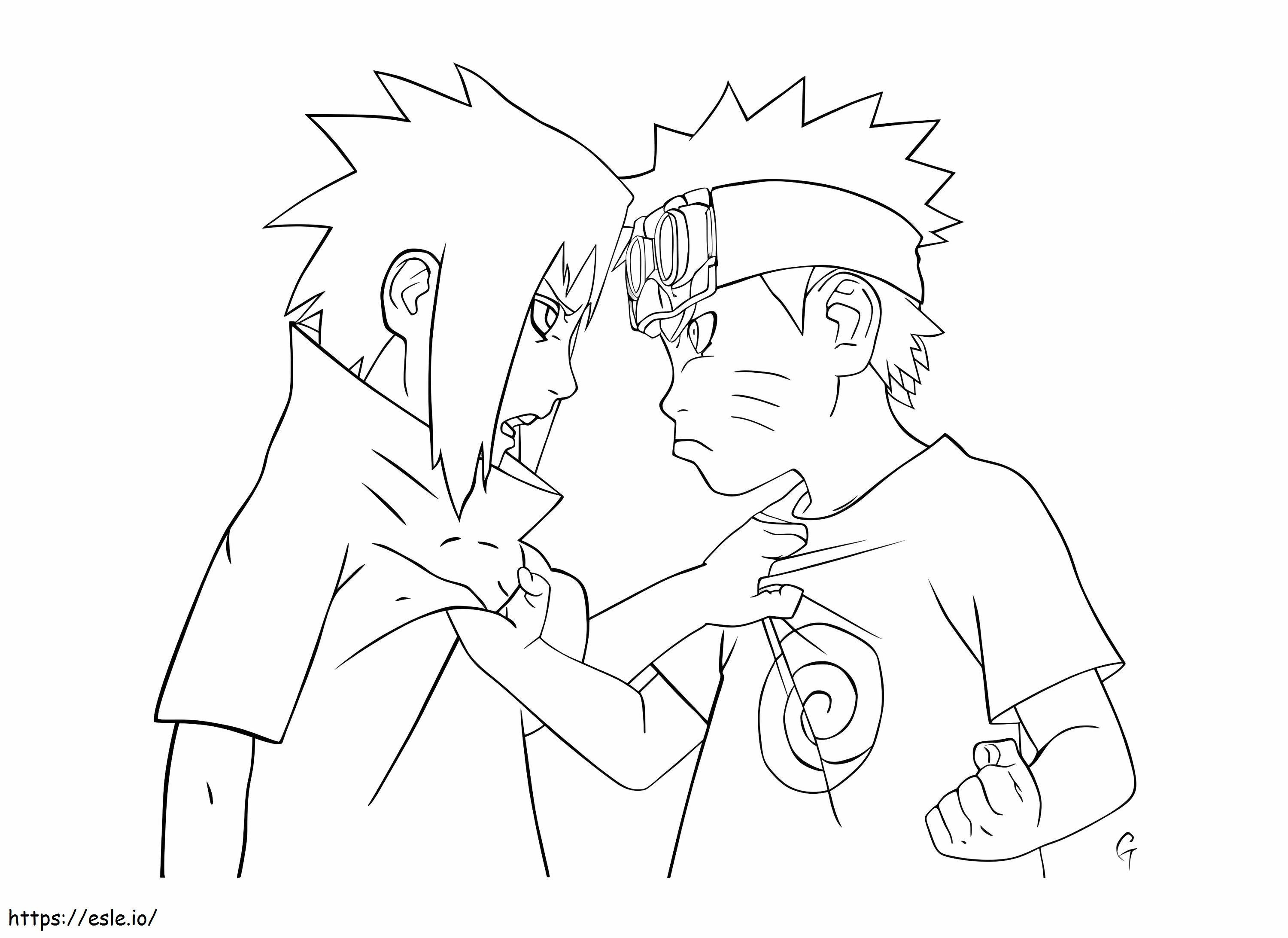 El pequeño Sasuke y Naruto enojados para colorear