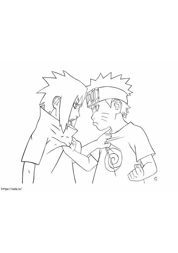 Pikku Sasuke ja Naruto vihaisia värityskuva