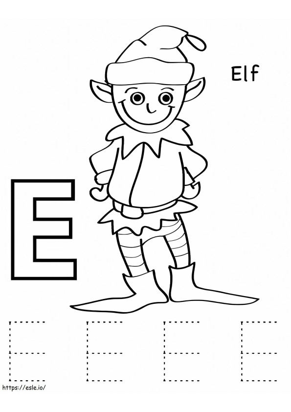Coloriage Lettre Elfe E à imprimer dessin