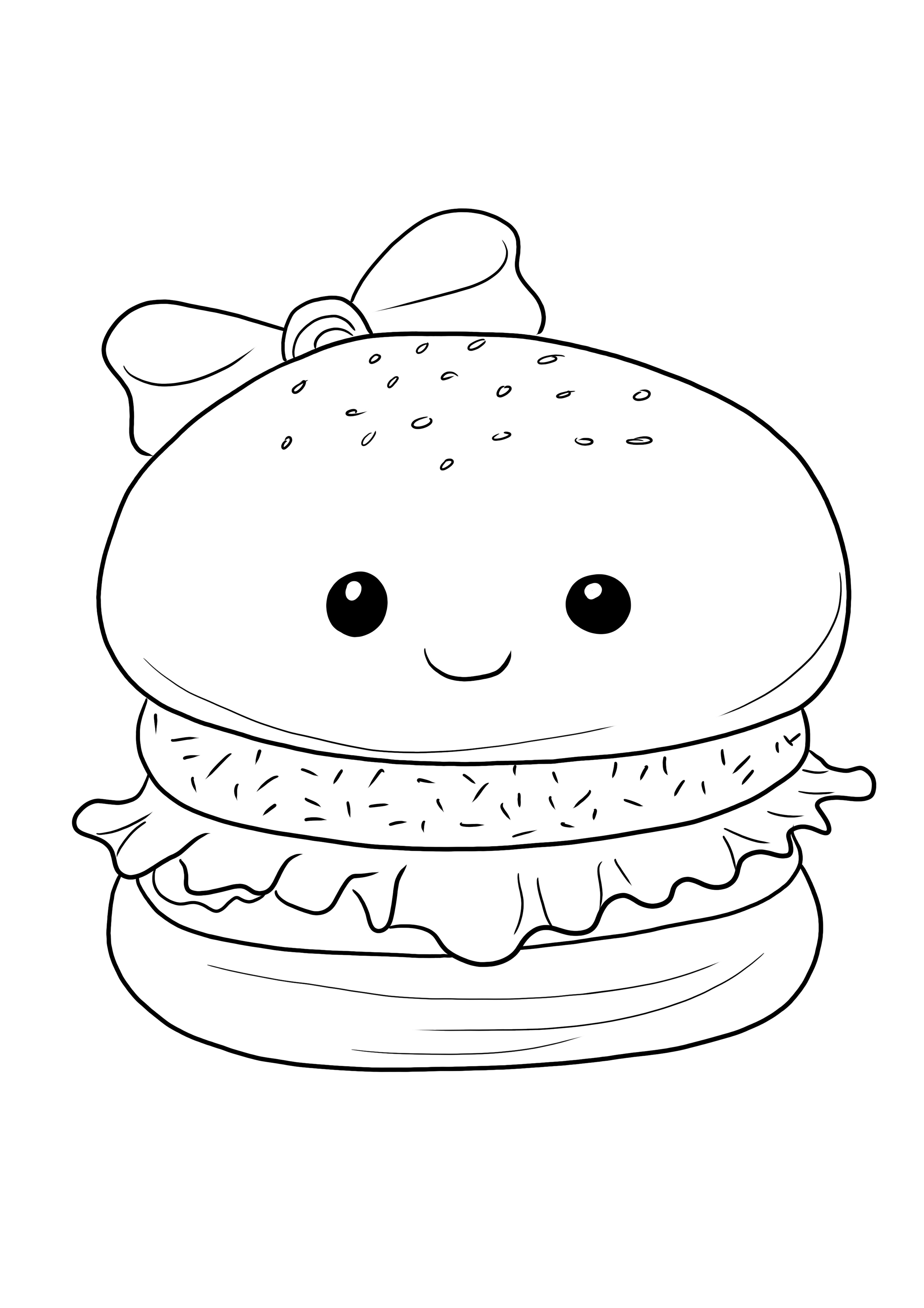 Imprimível grátis pronto para ser colorido de um hambúrguer para as crianças aprenderem se divertindo
