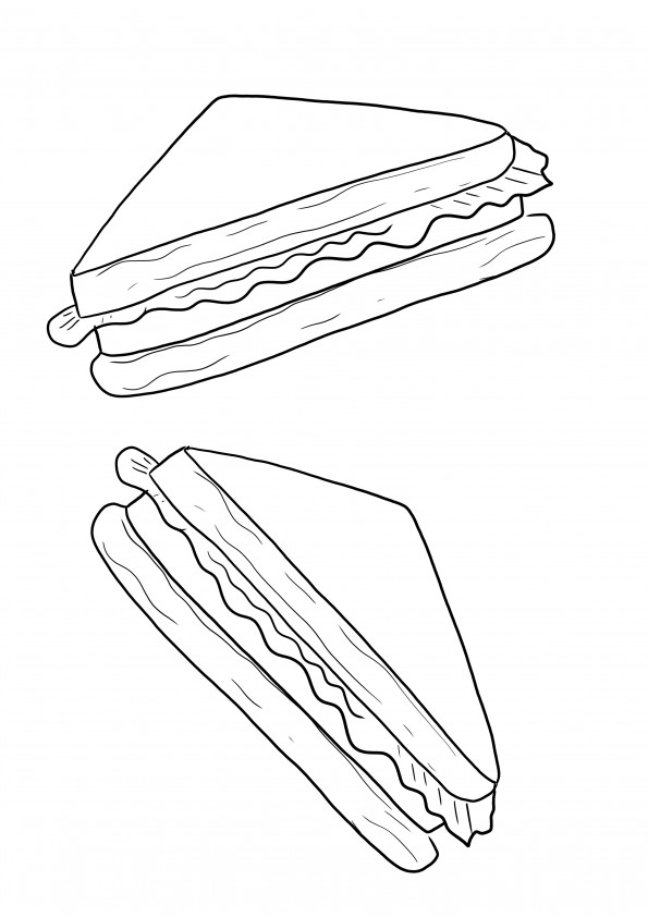 Kostenloser Ausdruck oder Download der Malvorlage mit zwei Sandwiches, die einfach auszumalen sind