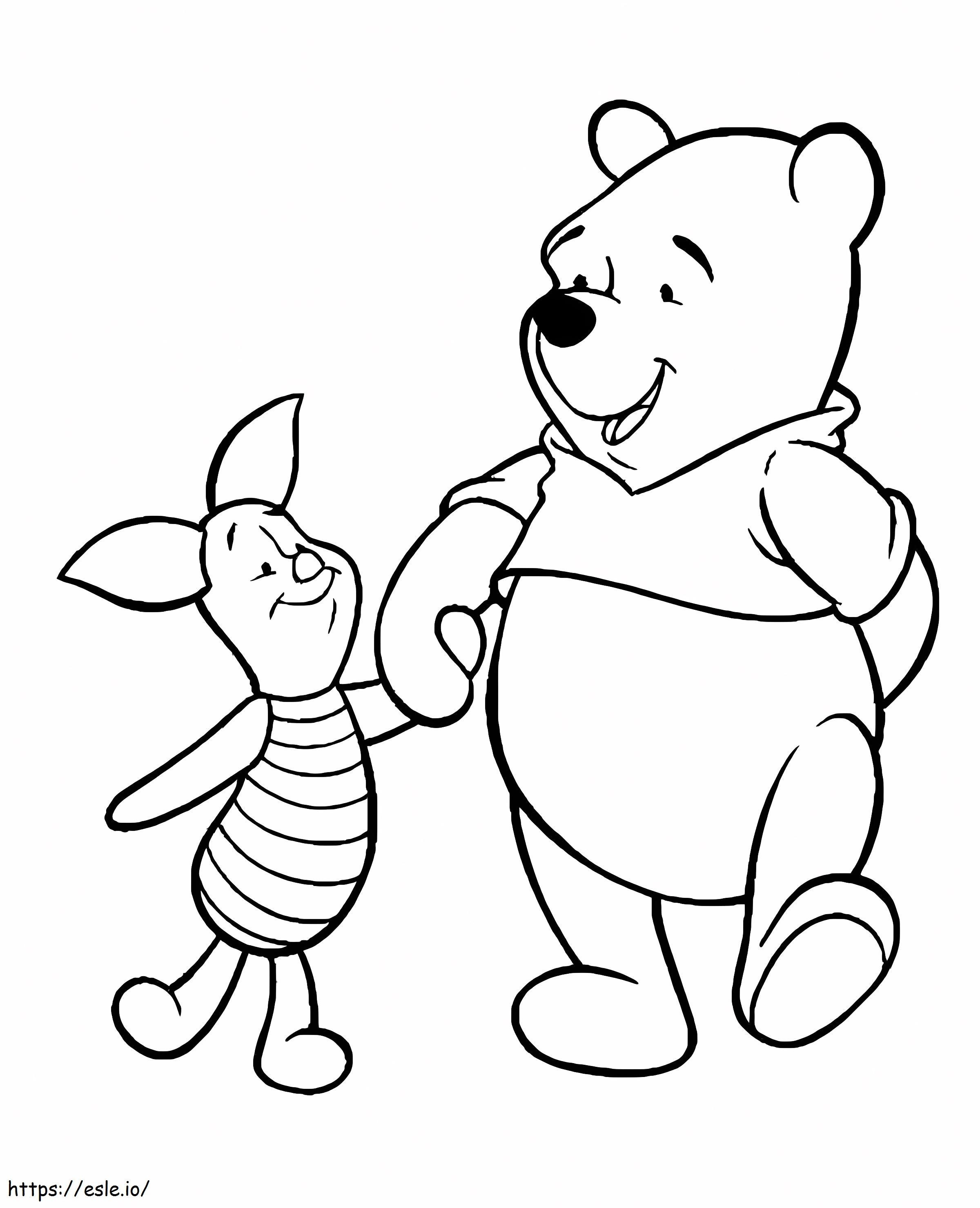 Leitão e Pooh de mãos dadas para colorir