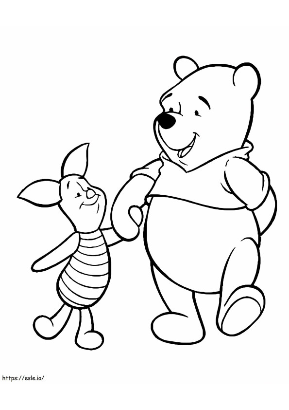 Purcel și Pooh ținut de mână de colorat