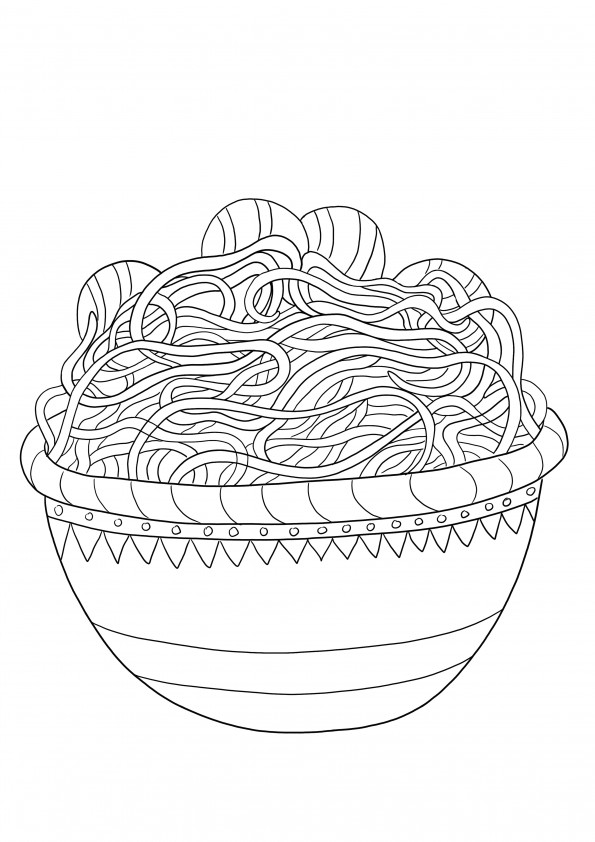 Free printable for easy coloring of a bowl of spaghetti picture for kids
