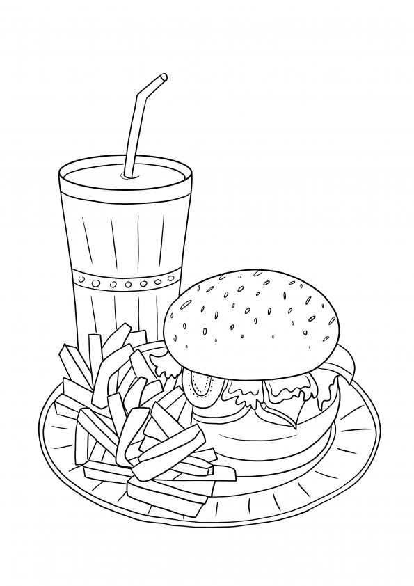 Cola-chips-fries-a free coloring sheet of fast food to color and learn for kids