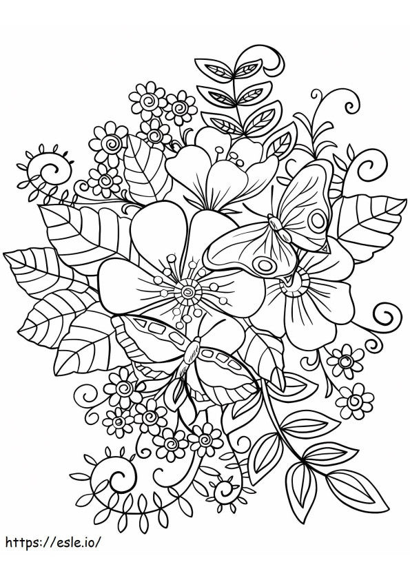 Butterflies On Flowers coloring page