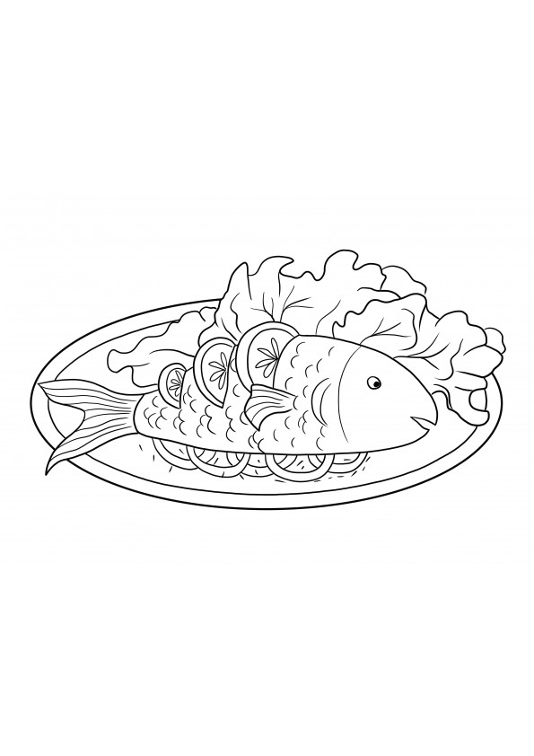 Cooked fish with lemon-easy coloring for kids to learn to color with fun