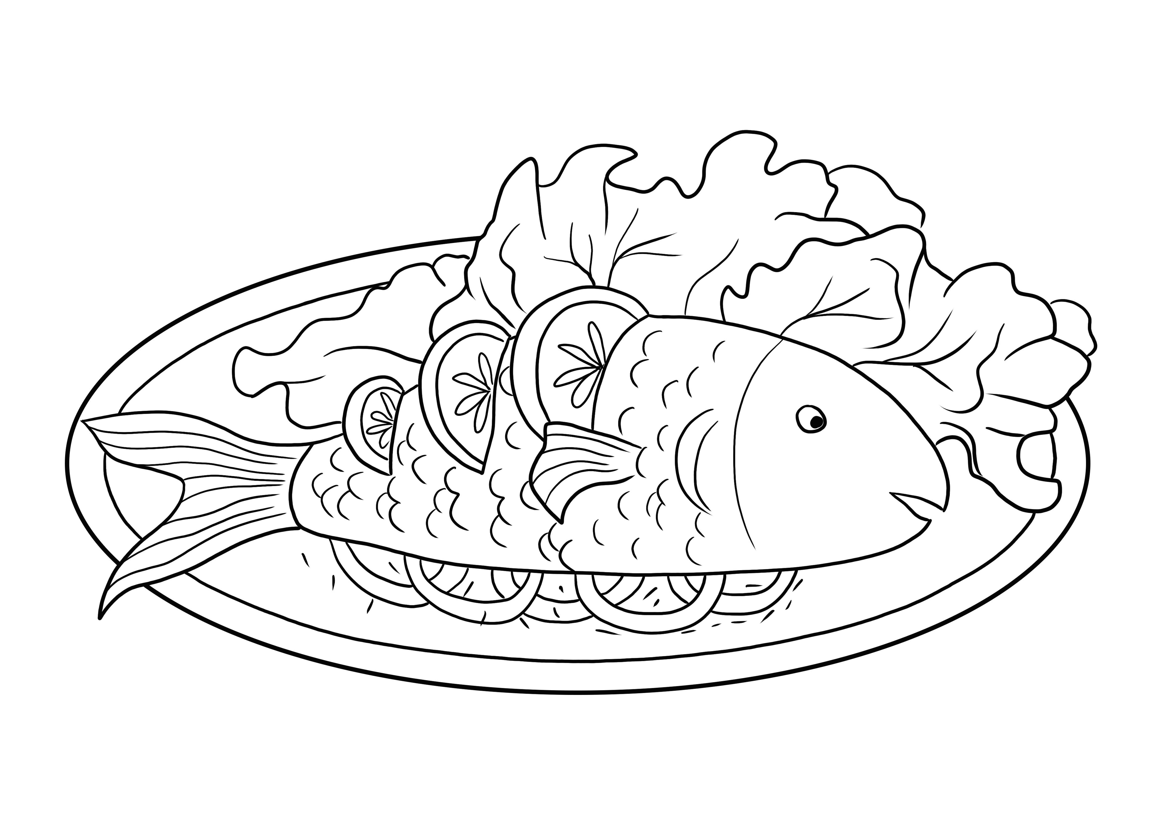 Cooked fish with lemon-easy coloring for kids to learn to color