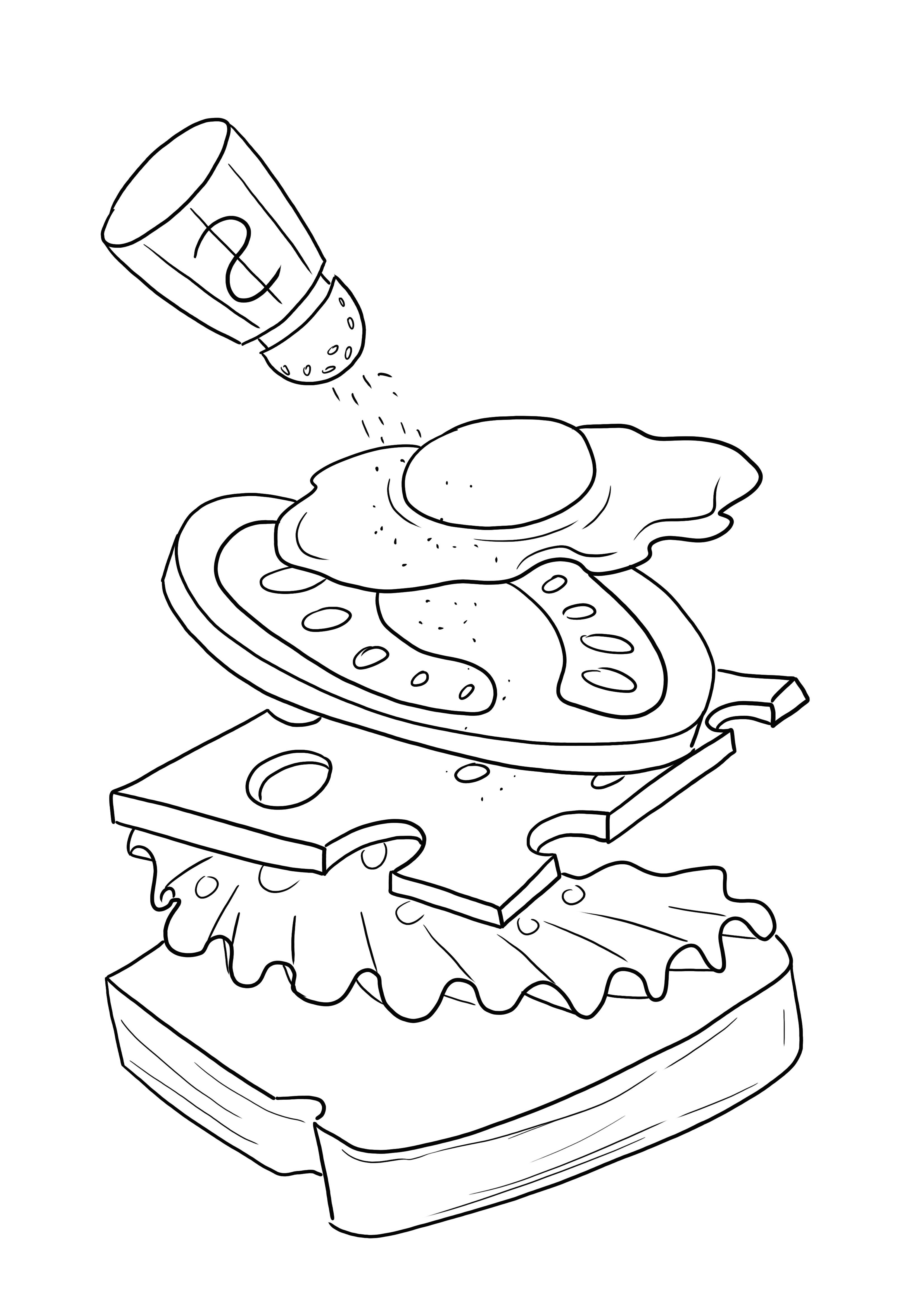 Free to color and print egg and cheese sandwich sheet for children