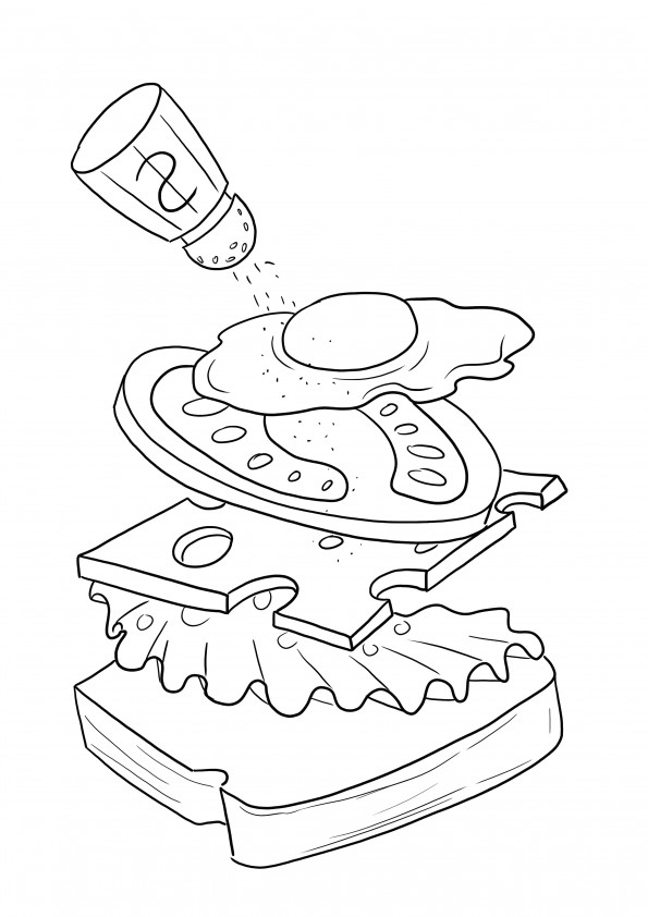 Free to color and print egg and cheese sandwich sheet for children