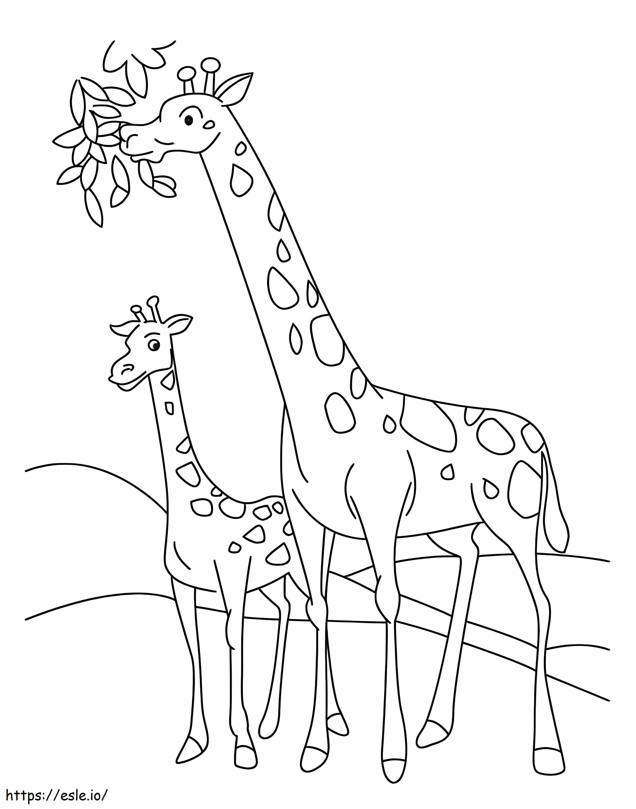 Żyrafa Matki Jedzenie Z Żyrafą Dziecka kolorowanka
