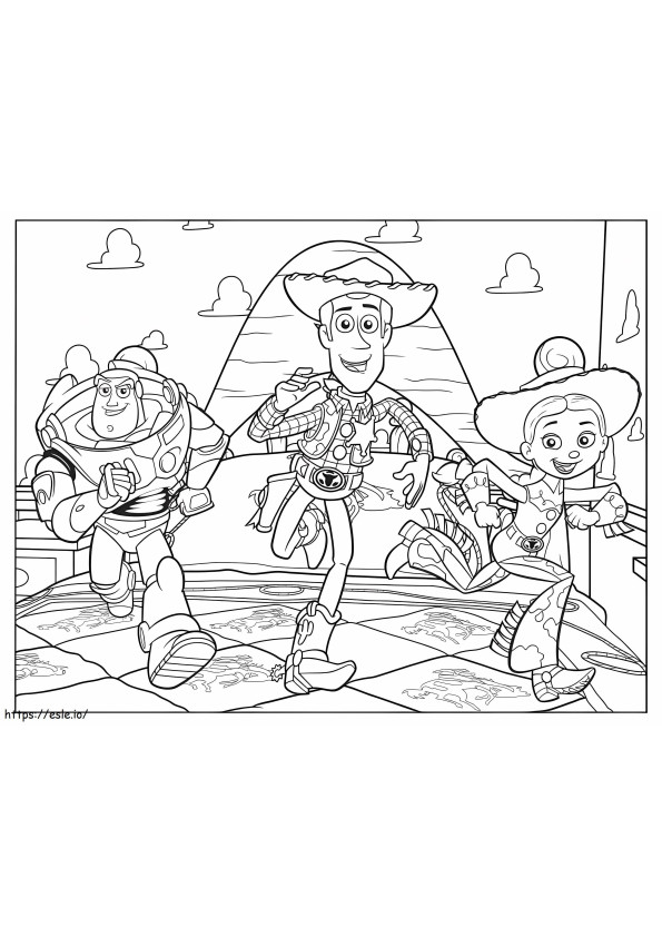 Woody e gli amici in esecuzione da colorare