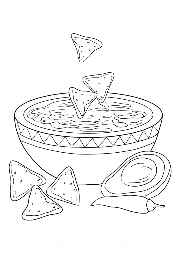 Dip sauce and nachos-a free and easy  printable for coloring for kids