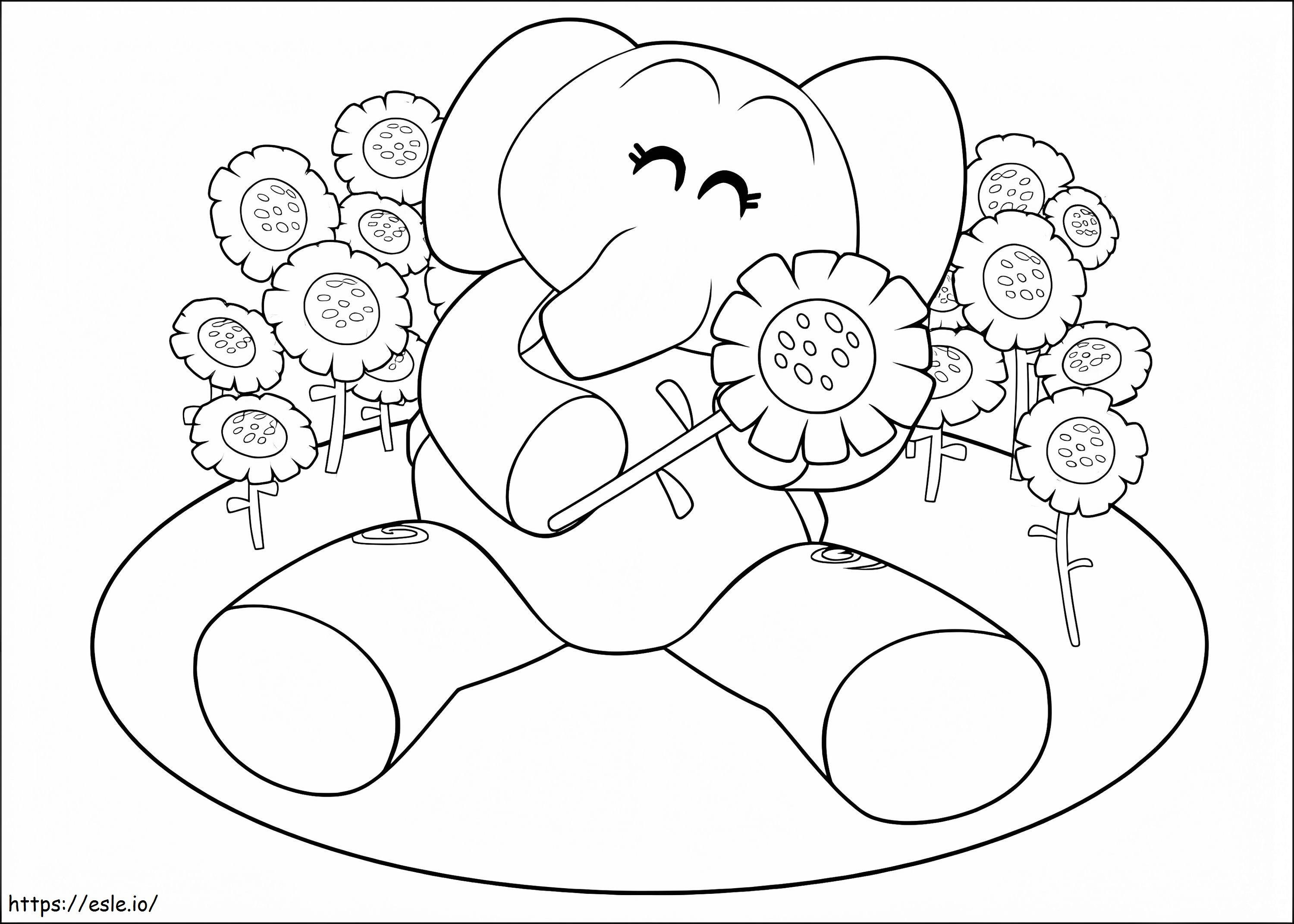 Happy Elly With Sunflower coloring page