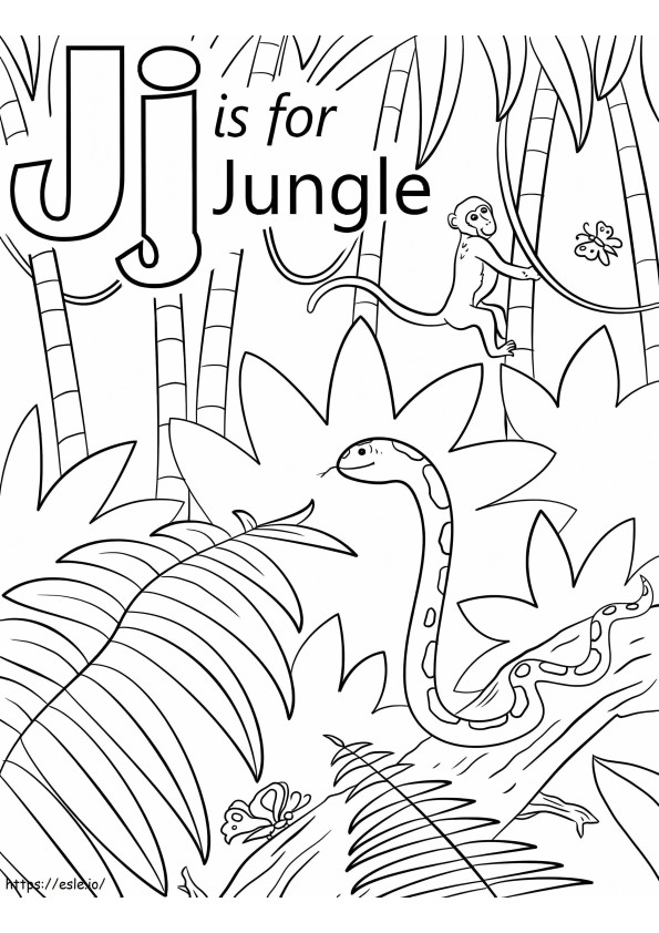 Lettera della giungla J da colorare