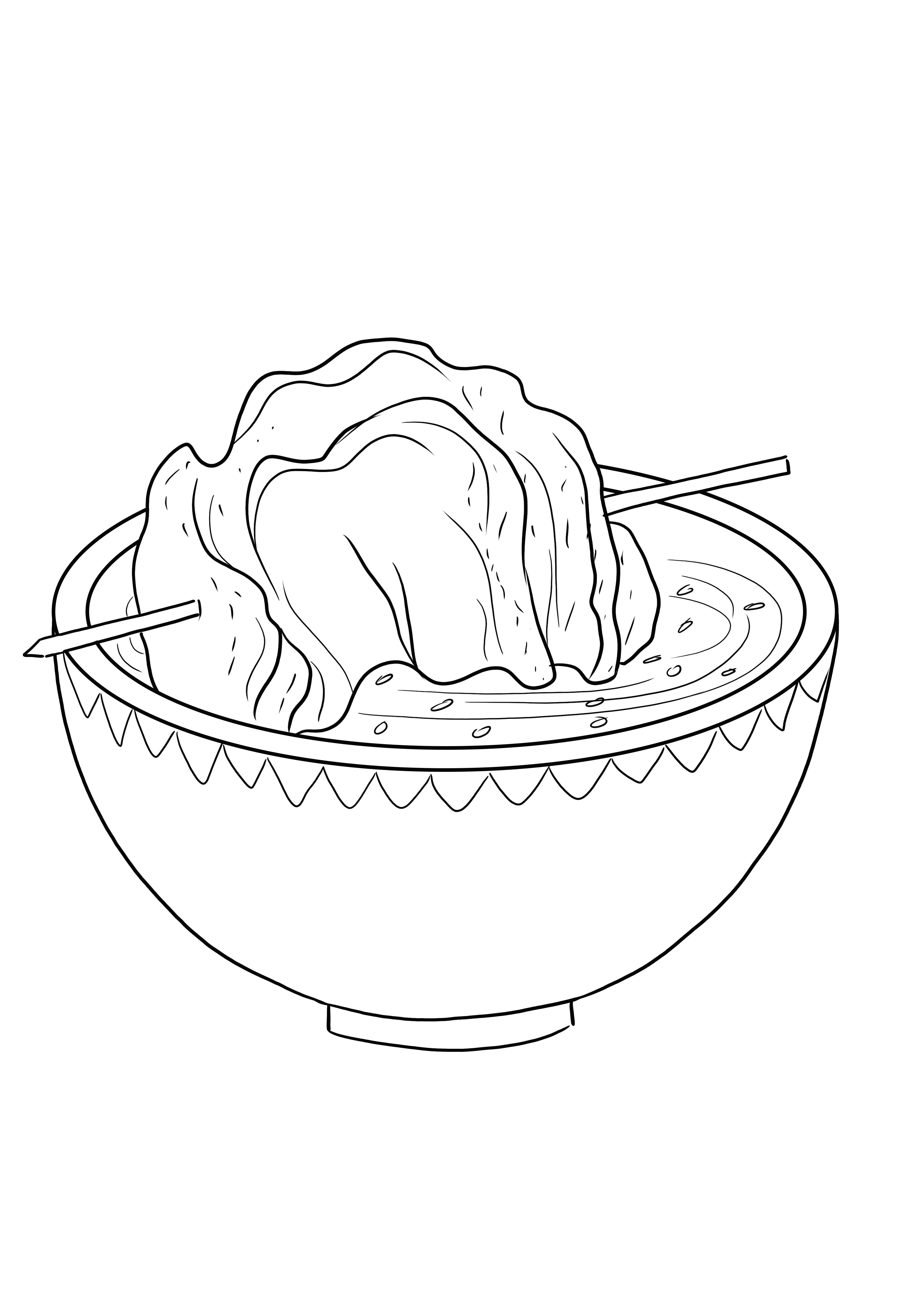 Creative coloring picture of a bowl of Asian food-free to download or print