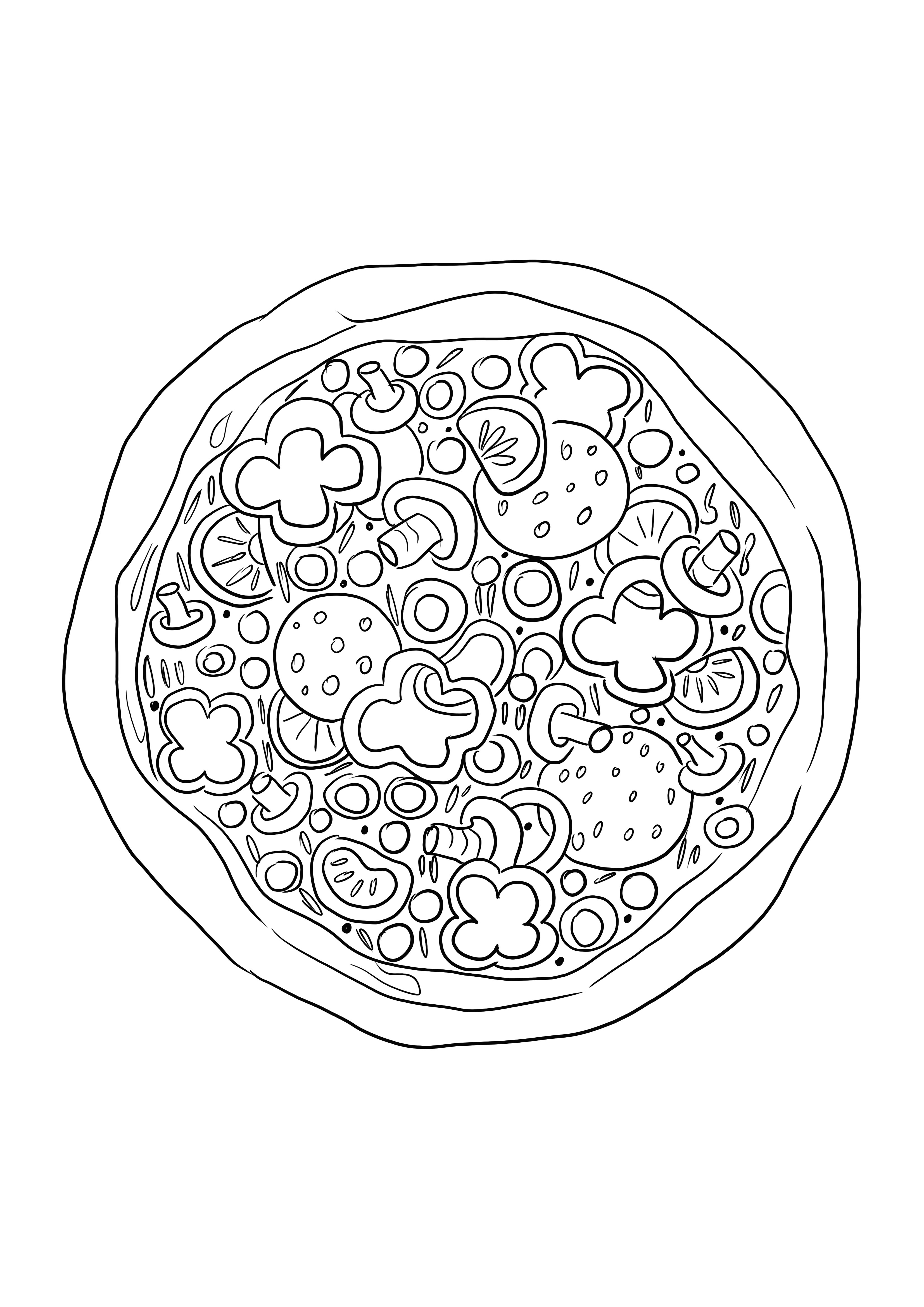 Pizza coloring picture for kids to color easily and learn about food