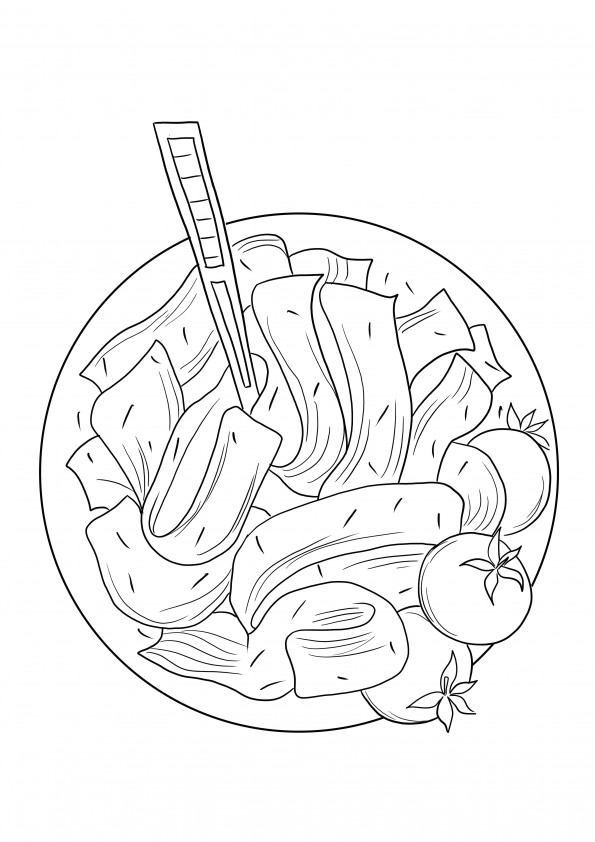 Simple coloring of a bowl of salad and fork free to print or save for later page