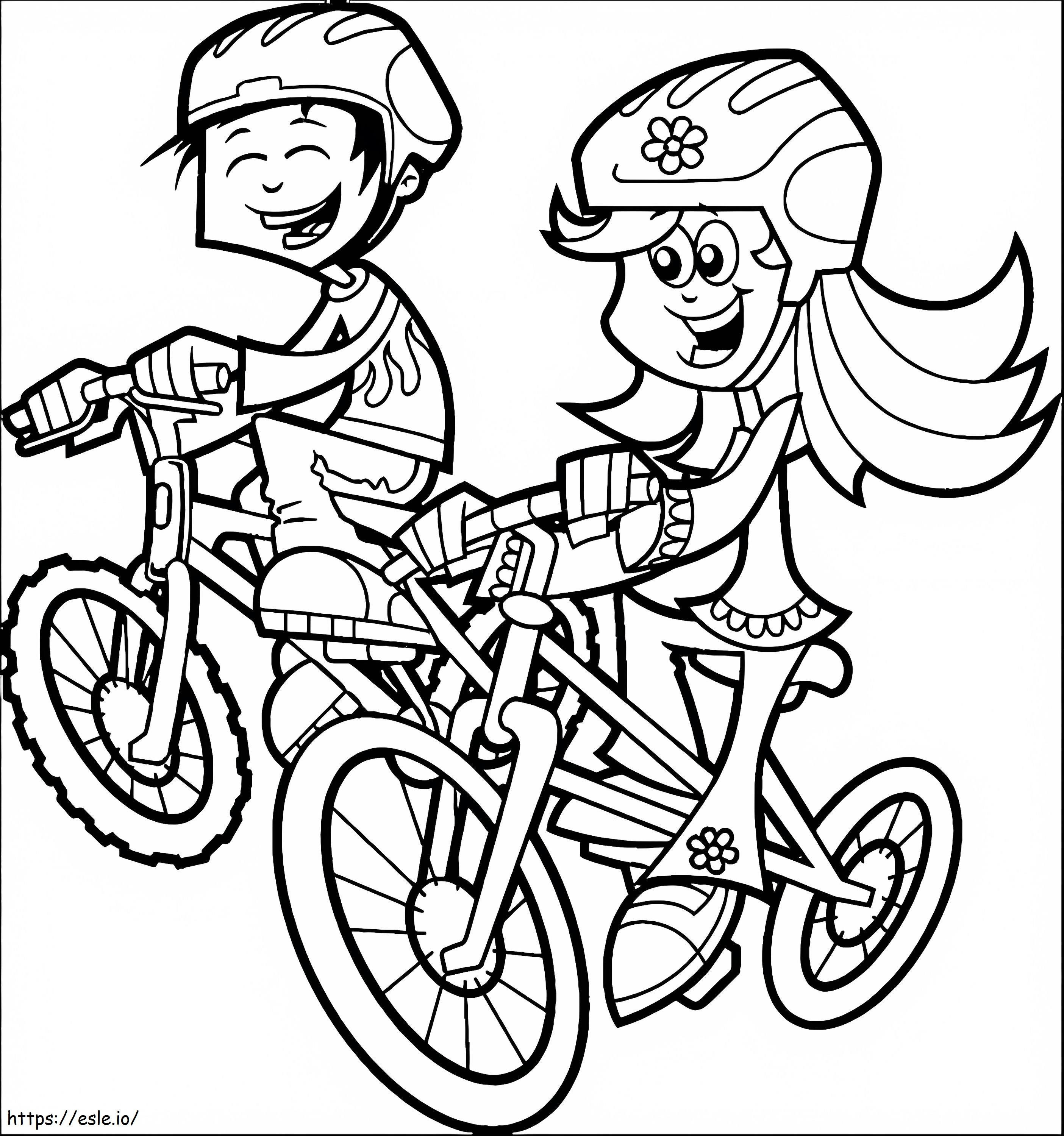 自転車に乗る子供たち ぬりえ - 塗り絵