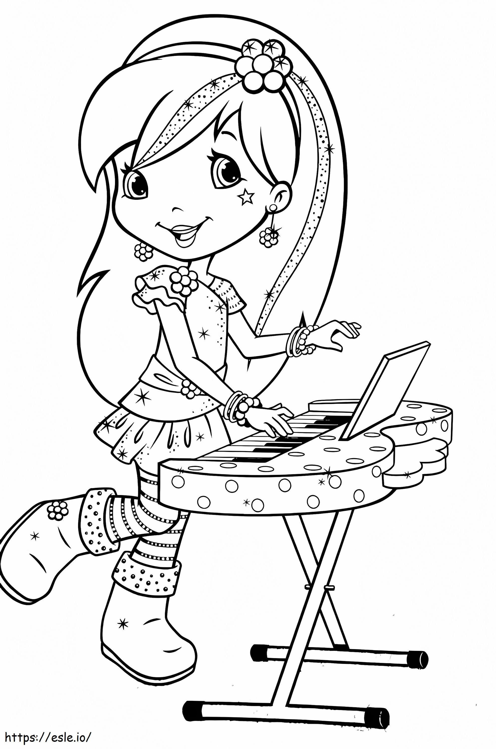 Raspberry Torte Playing Keyboard A4 coloring page