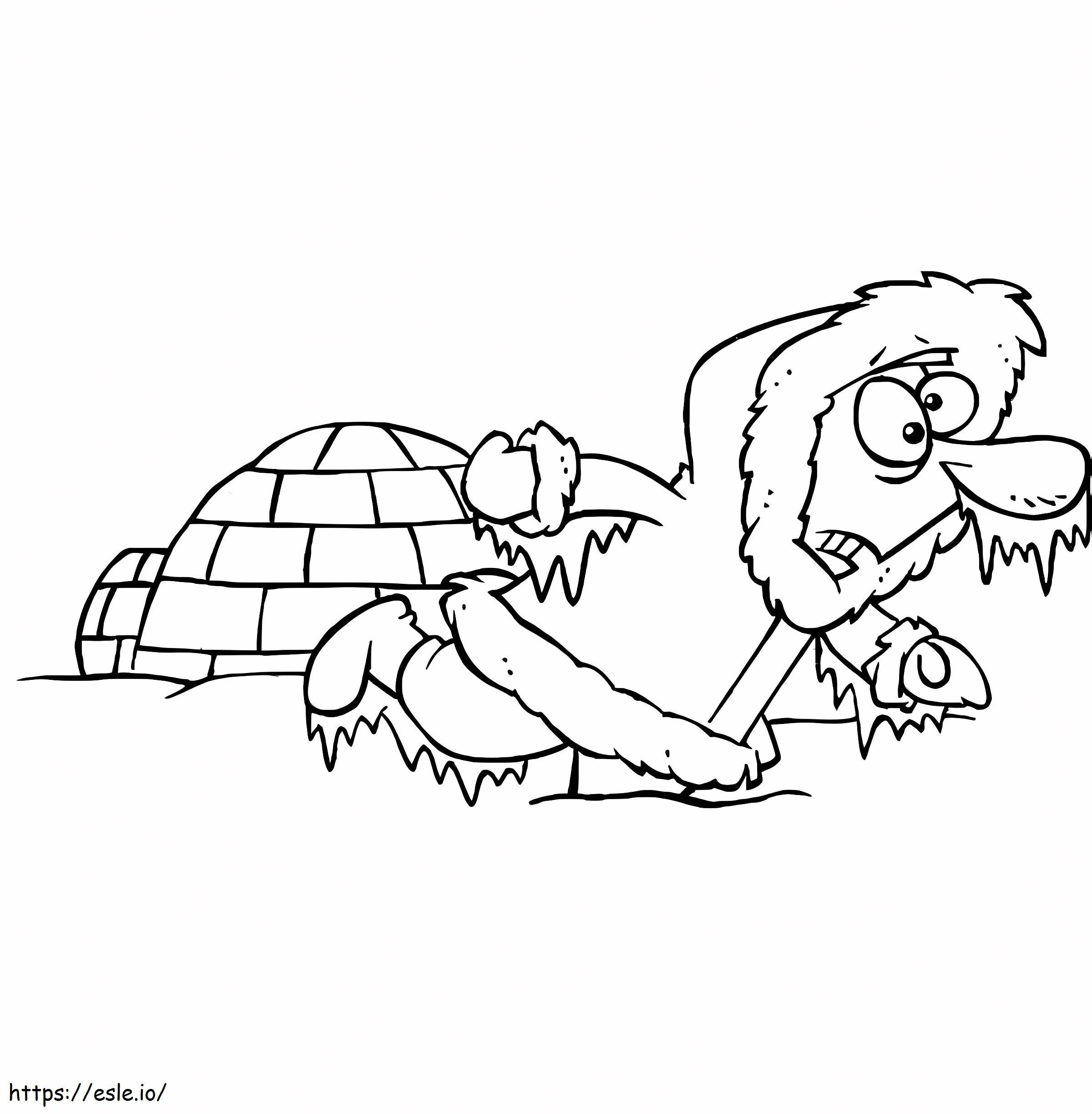 Funny Eskimo With Igloo coloring page