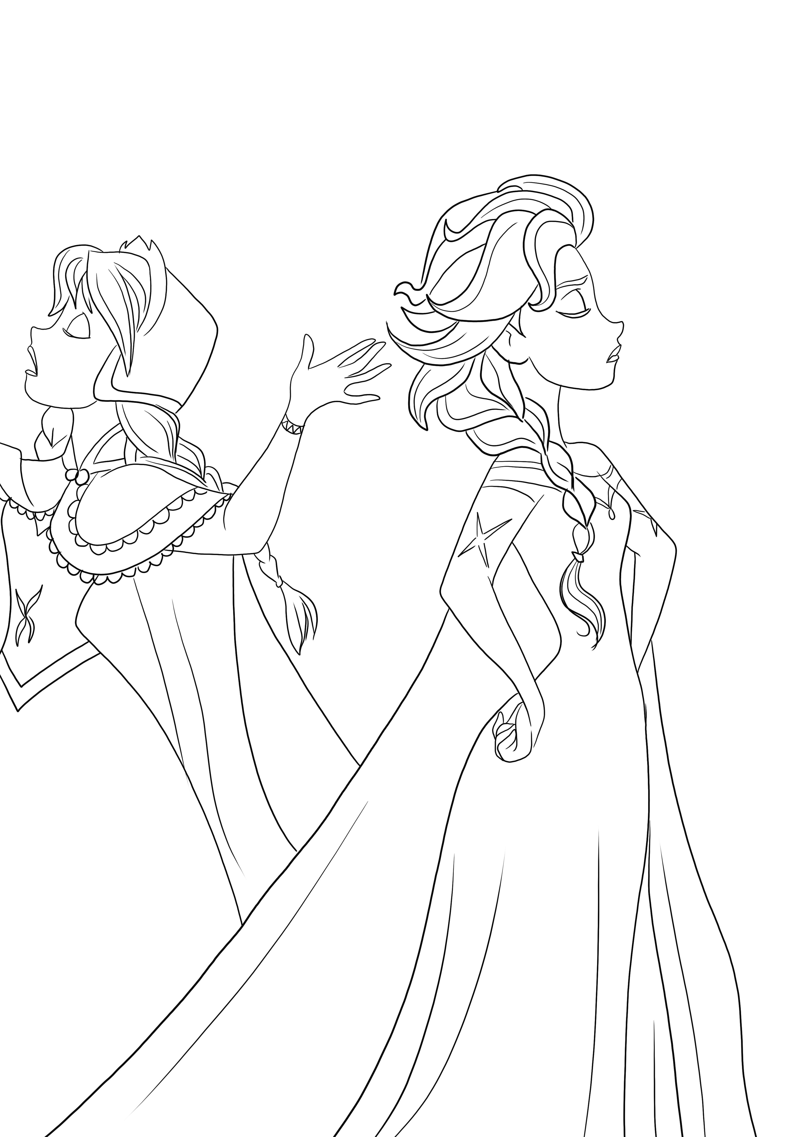 Anna et Elsa se disputent - une feuille de coloriage amusante à imprimer gratuite pour les enfants