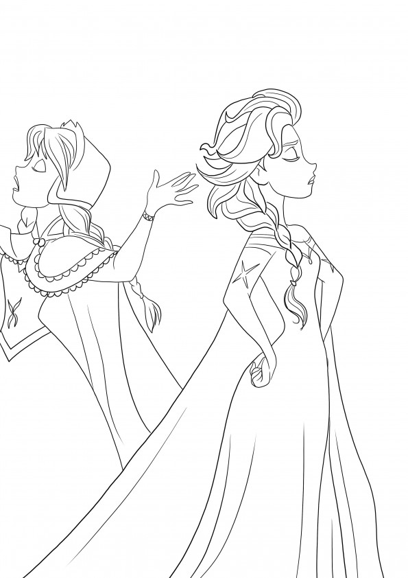 Anna e Elsa brigando - uma folha de colorir para imprimir e se divertir para crianças