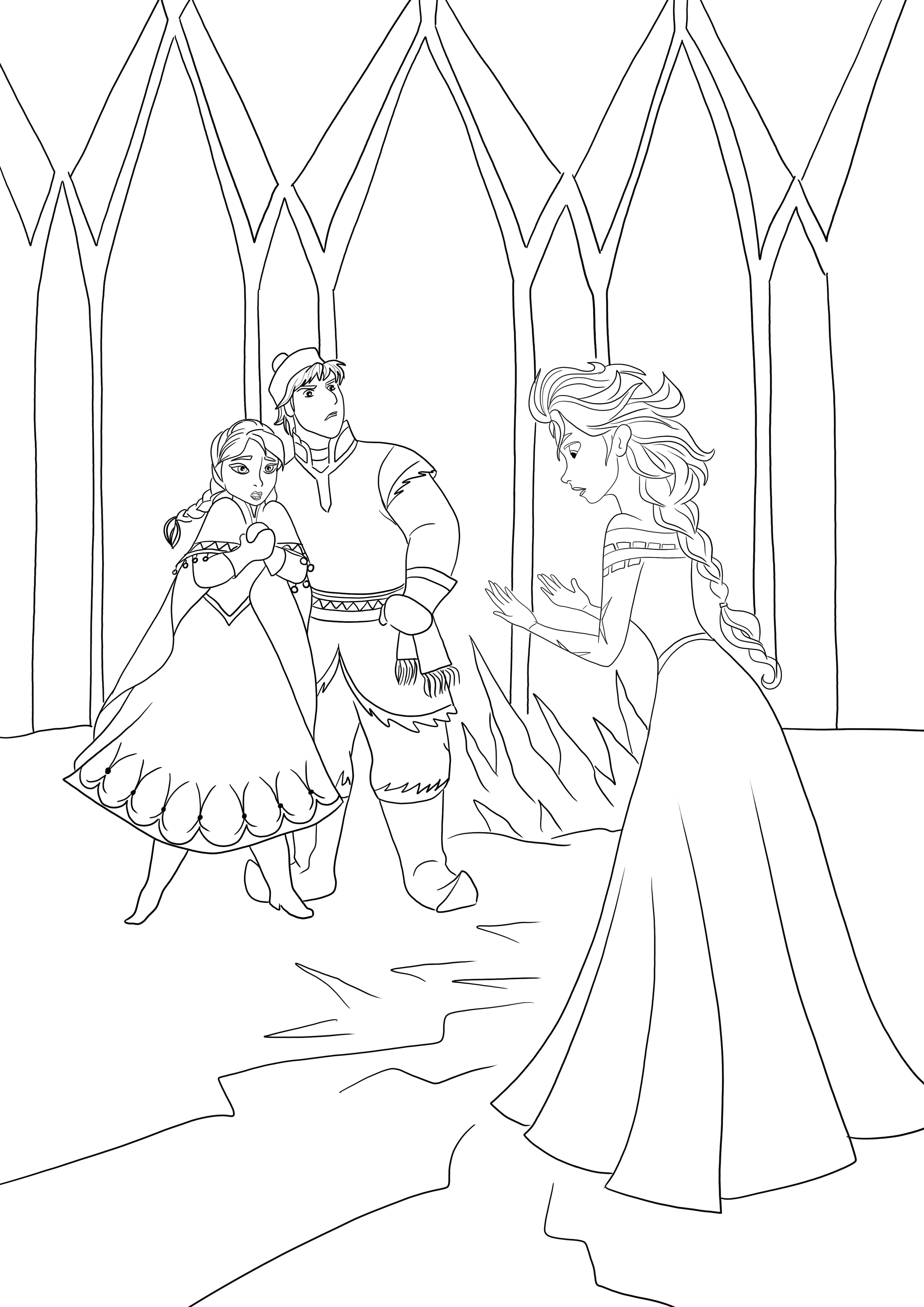 Elsa rejects Anna and Kristoff to print and color for free for kids of all ages
