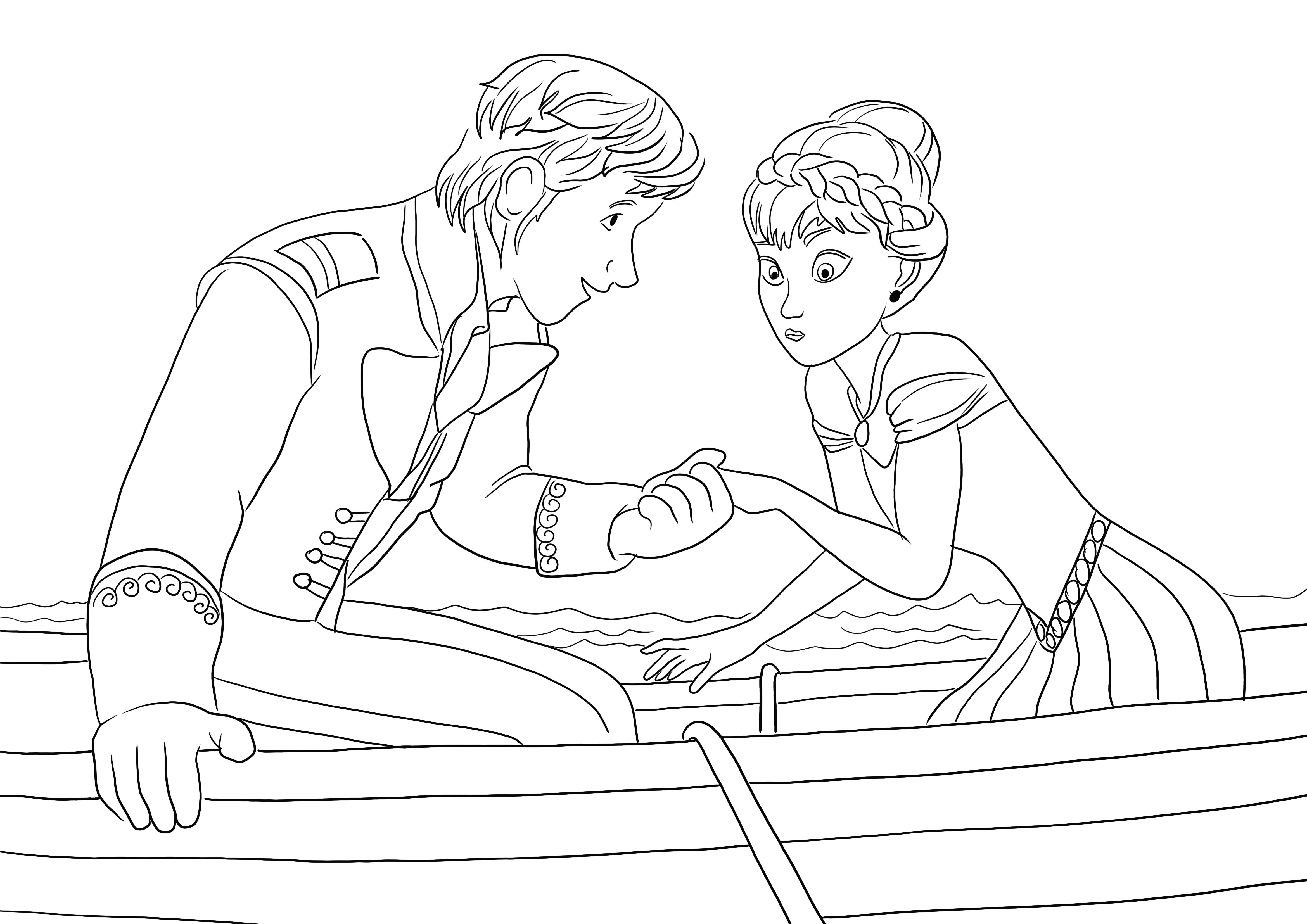Anna meets Hans for the first time-a coloring page for free downloading for kids to color