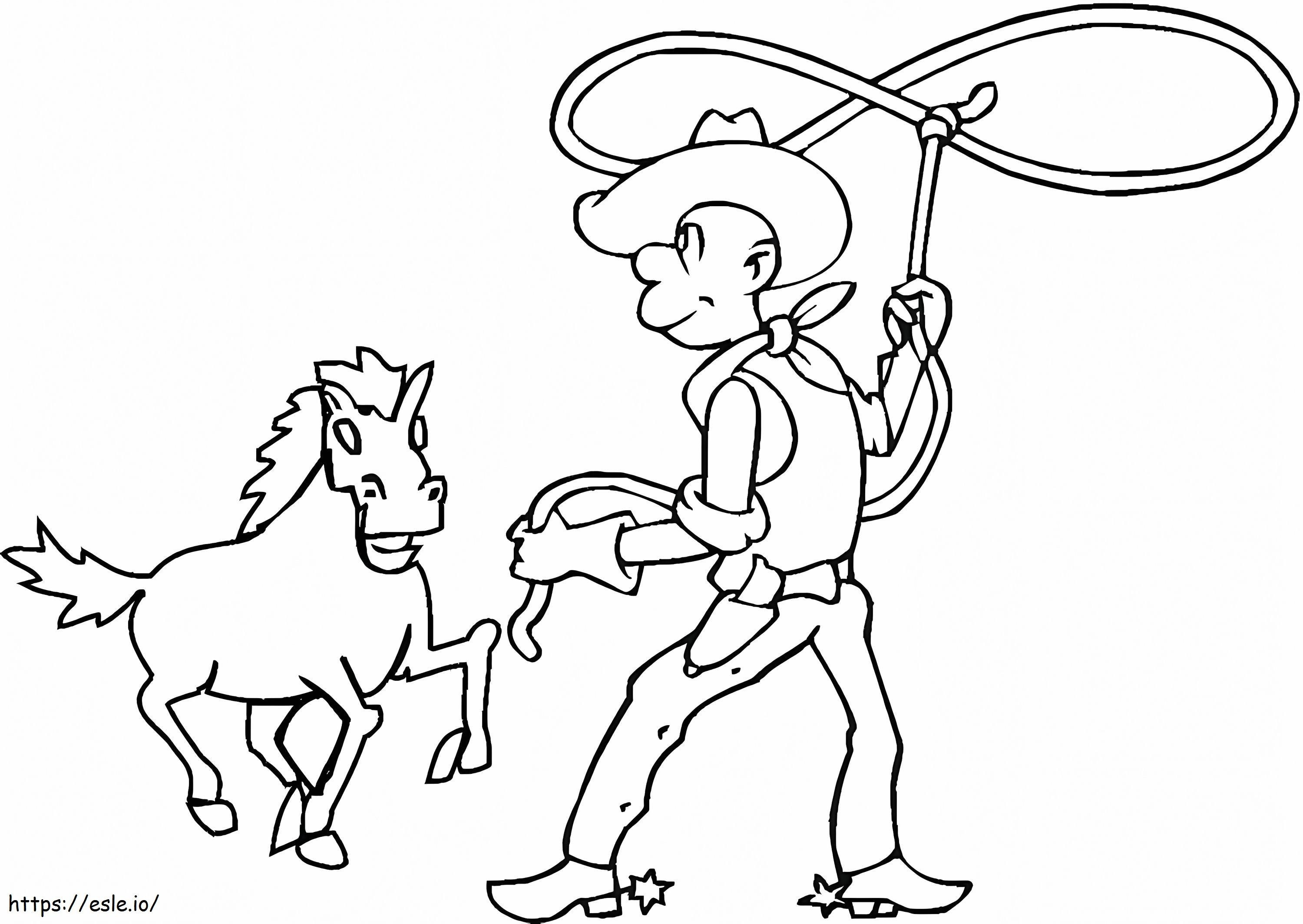 Cowboy Pegando Cavalo para colorir