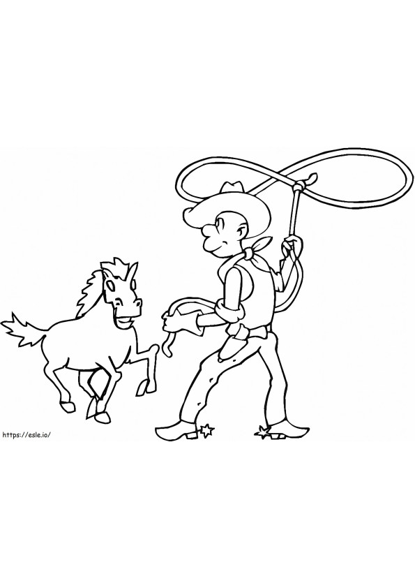Vaquero atrapando caballo para colorear